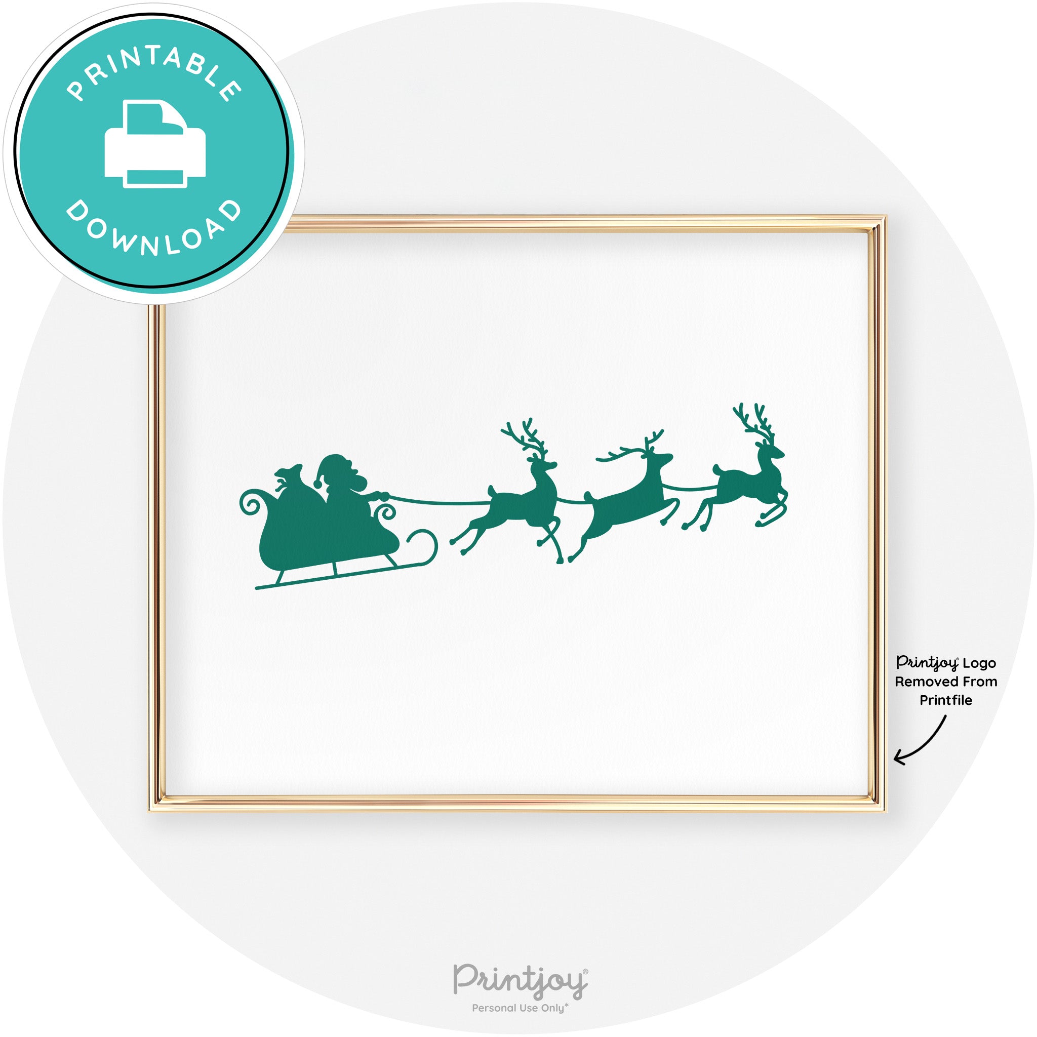Santa Sleigh Reindeer Silhouette Cute Chic Wall Art Free Printable