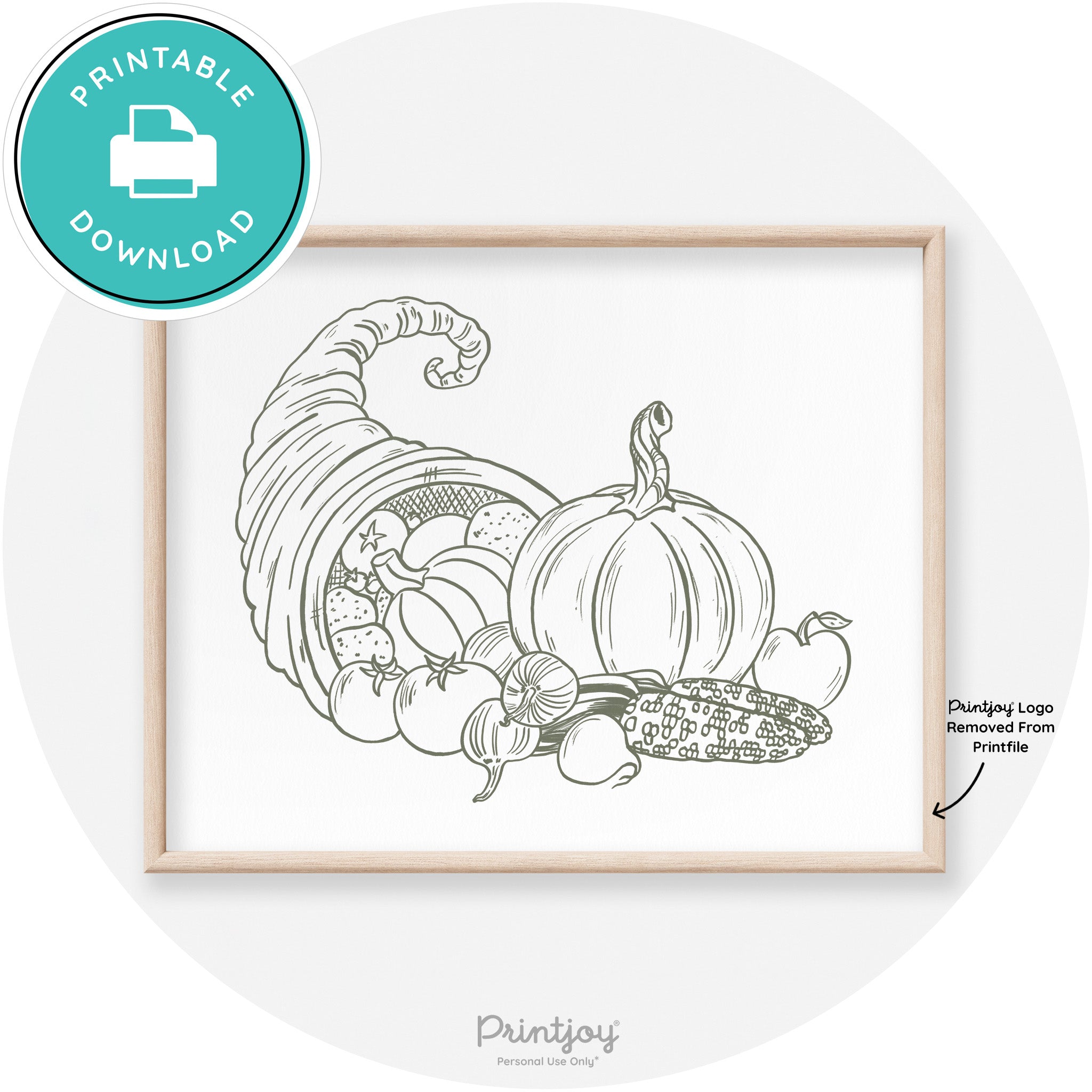 Cornucopia Drawing Thanksgiving Transitional Wall Art Free Printable