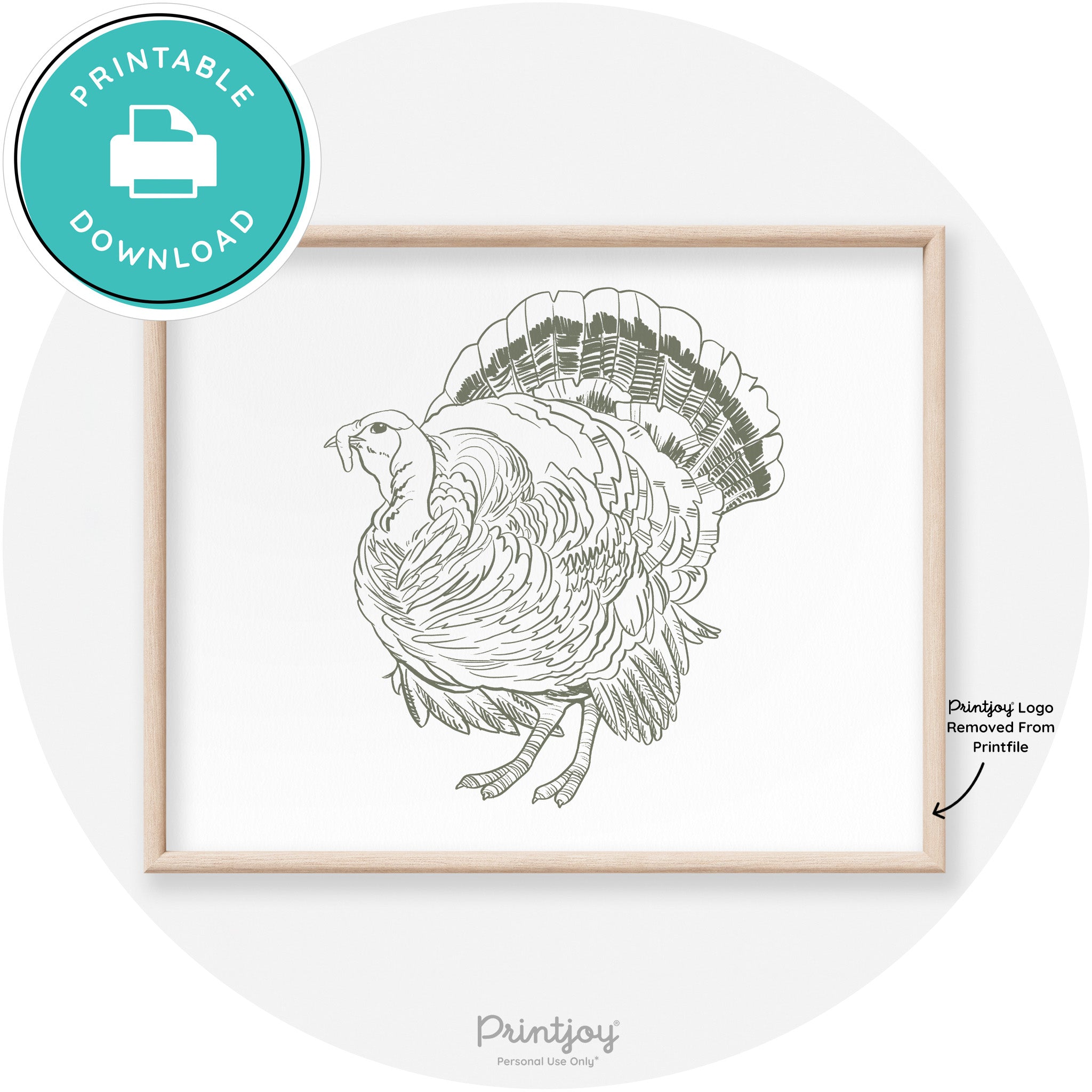 Turkey Drawing Thanksgiving Transitional Wall Art Decor Free Printable