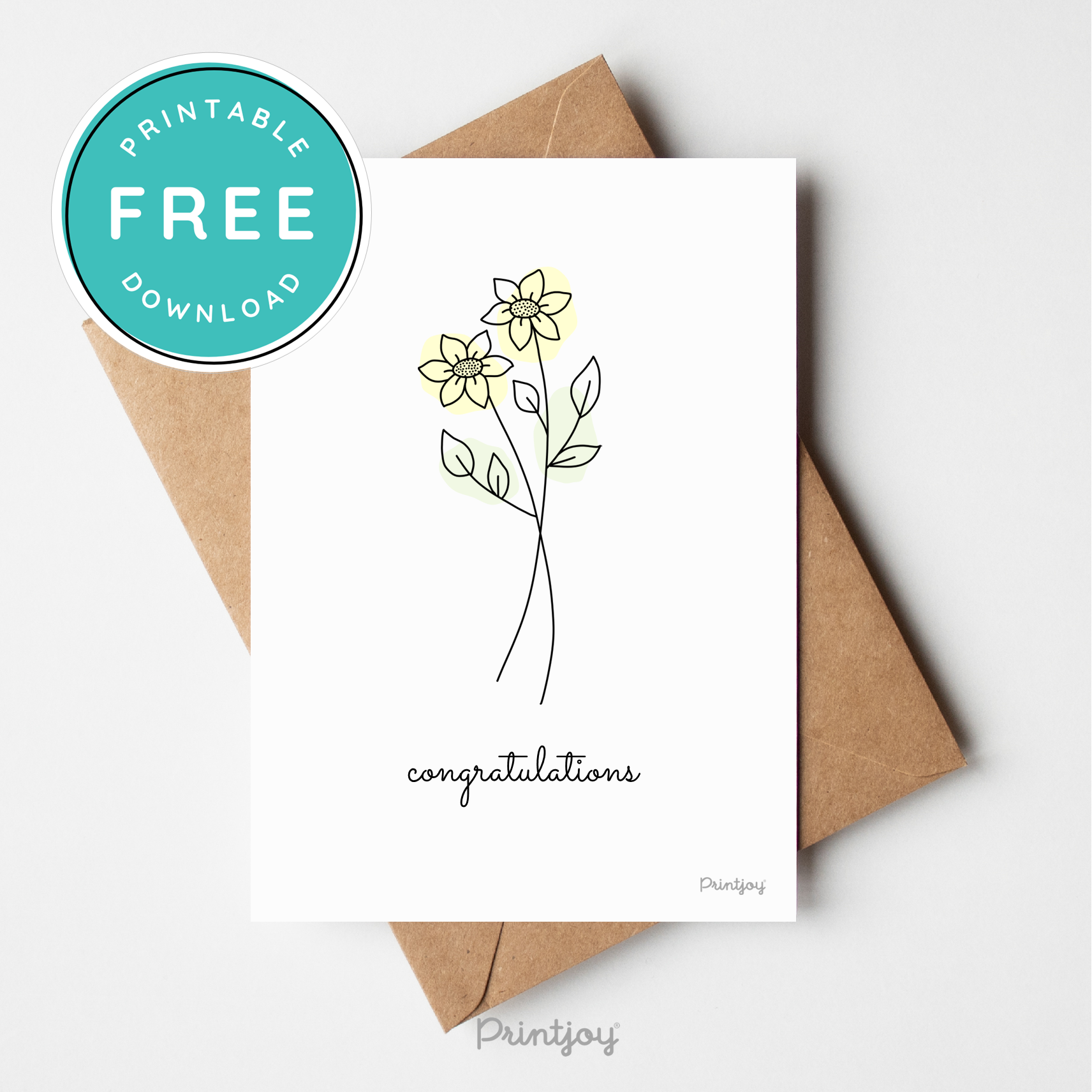 Congratulations Greeting Card Lovely Floral Line Art Free Printable