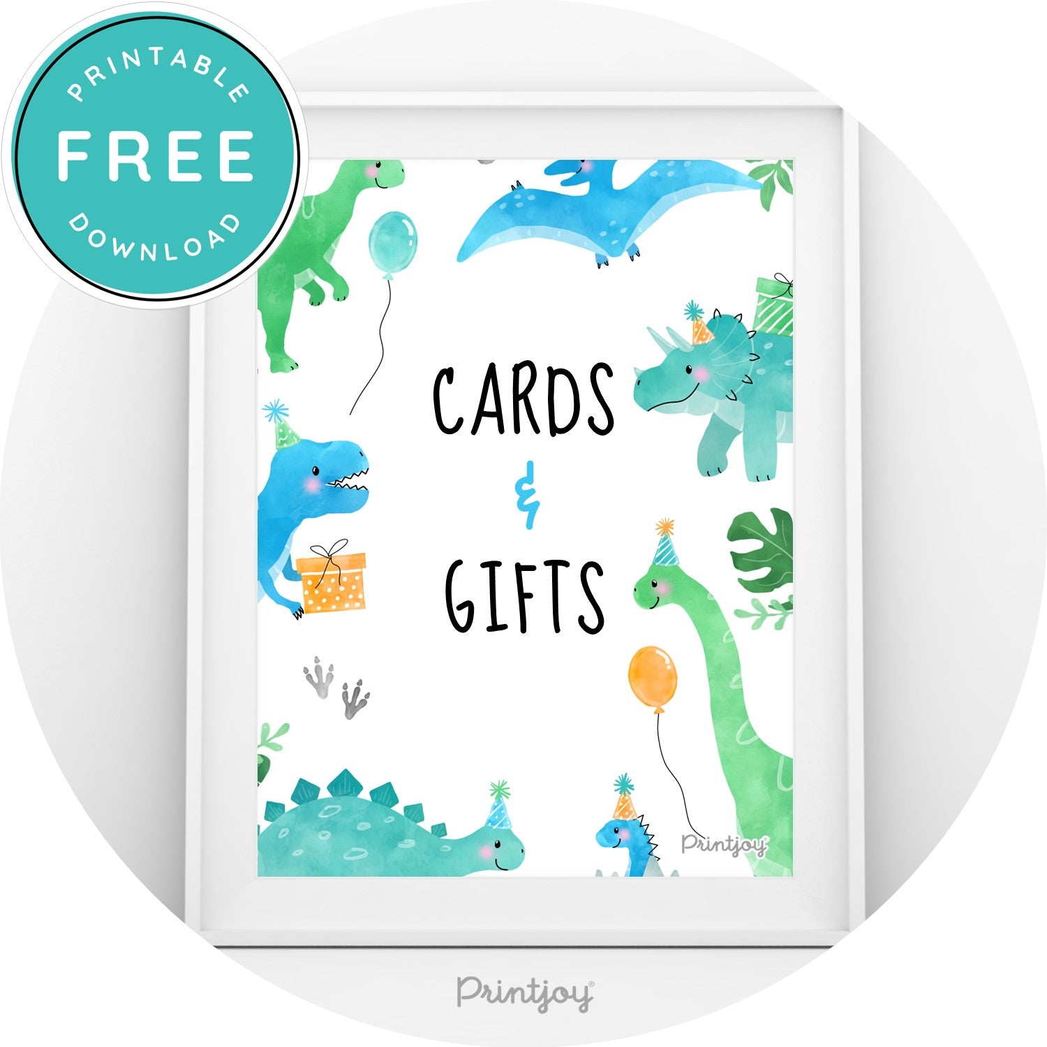 Boys Bright N Fun Dinosaur Birthday Cards Gifts Sign Party Printable - Printjoy