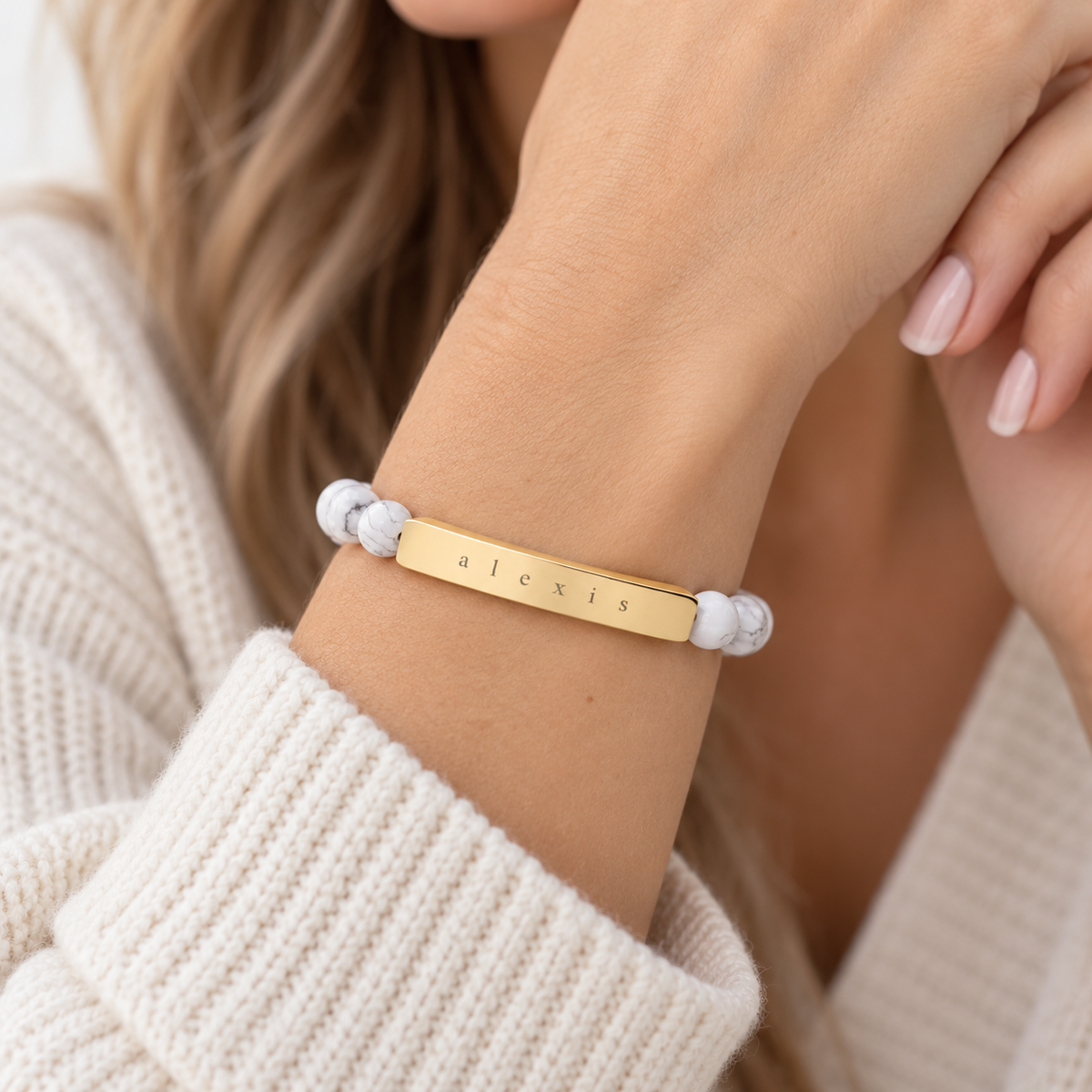 Personalized Natural Stone Engraved Bracelet
