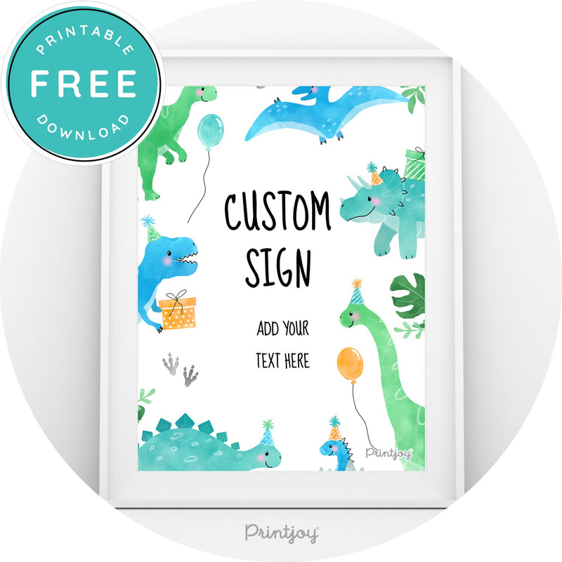 Boys Bright N Fun Dinosaur Custom Sign Birthday Party Printable - Printjoy