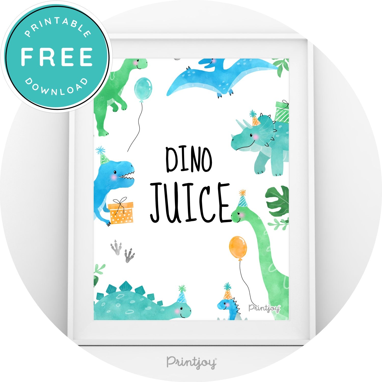 Boys Bright N Fun Dinosaur Drinks Sign Birthday Party Printable - Printjoy