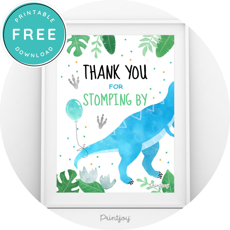 Kids Fun Dinosaur Birthday Party Blue Green Watercolor Stomping By Sign Printable Download - Printjoy
