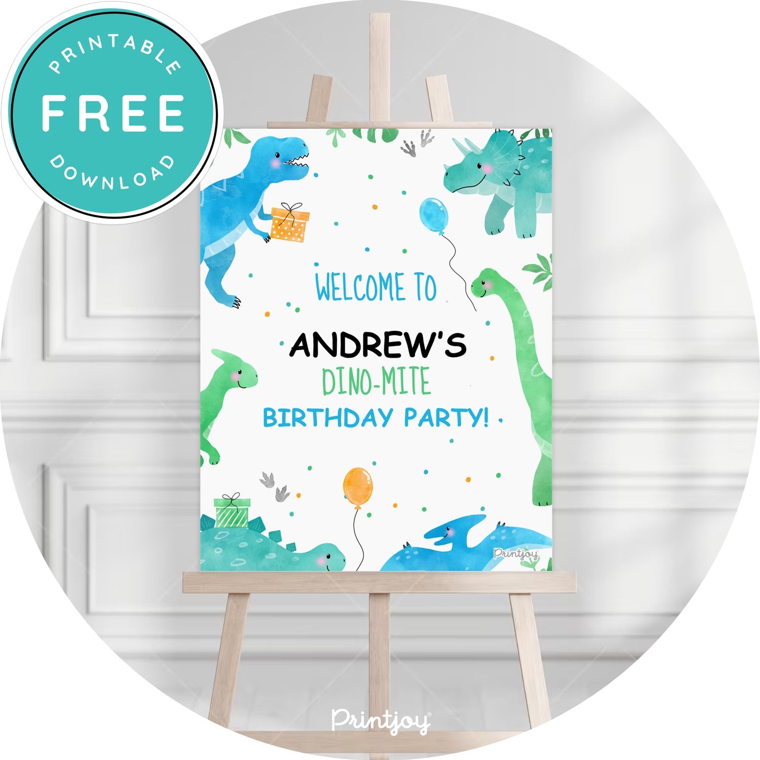 Boys Bright N Fun Dinosaur Welcome Sign Birthday Party Printable - Printjoy