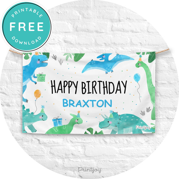 Boys Bright N Fun Dinosaur Birthday Name Banner Party Printable - Printjoy