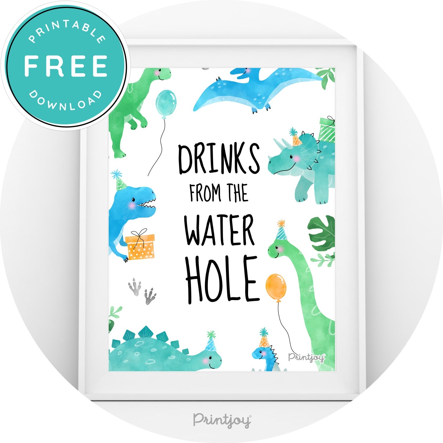 Boys Bright N Fun Dinosaur Drinks Sign Birthday Party Printable - Printjoy