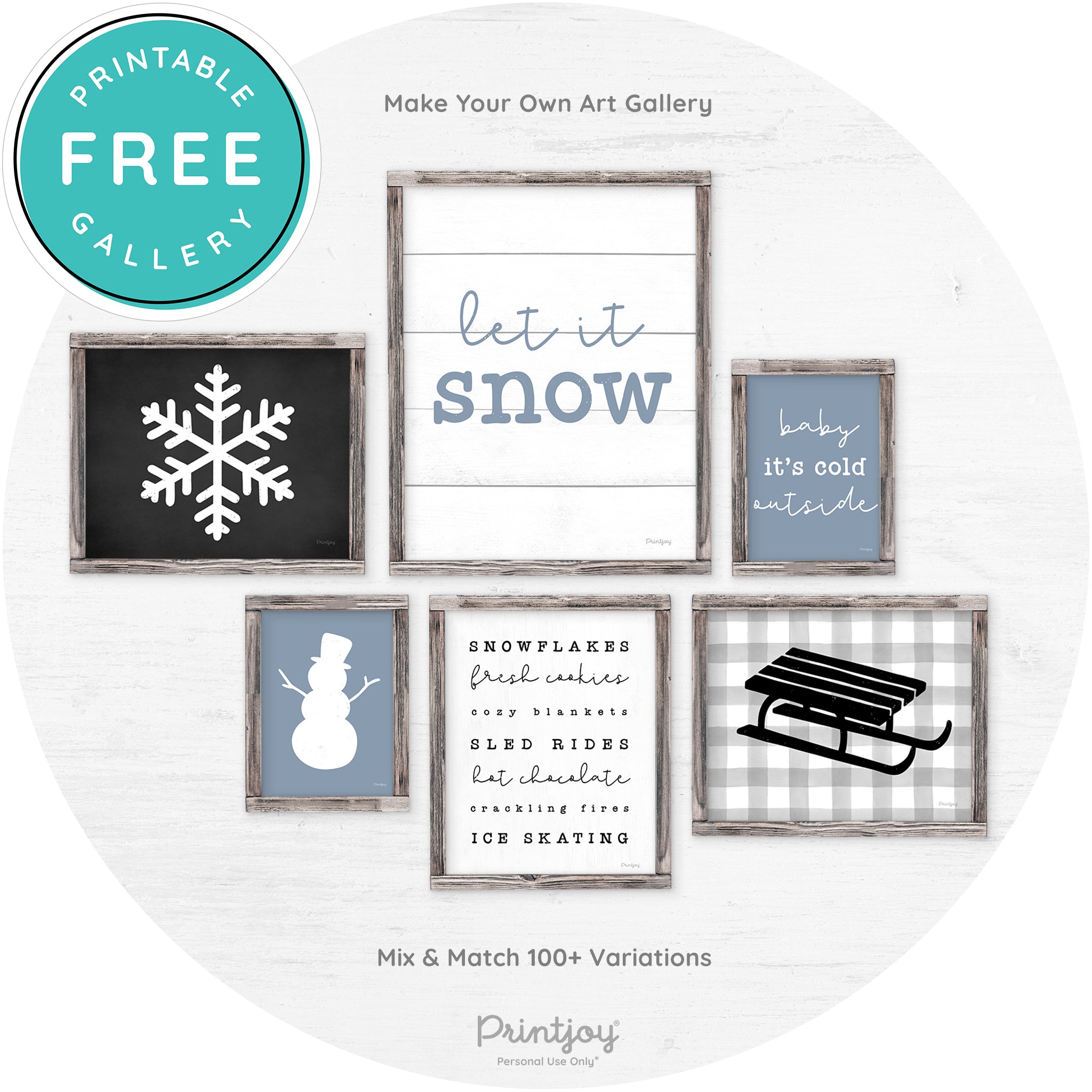 Winter Old Fashioned Sled Rustic Farmhouse Wall Art Free Printable - Printjoy