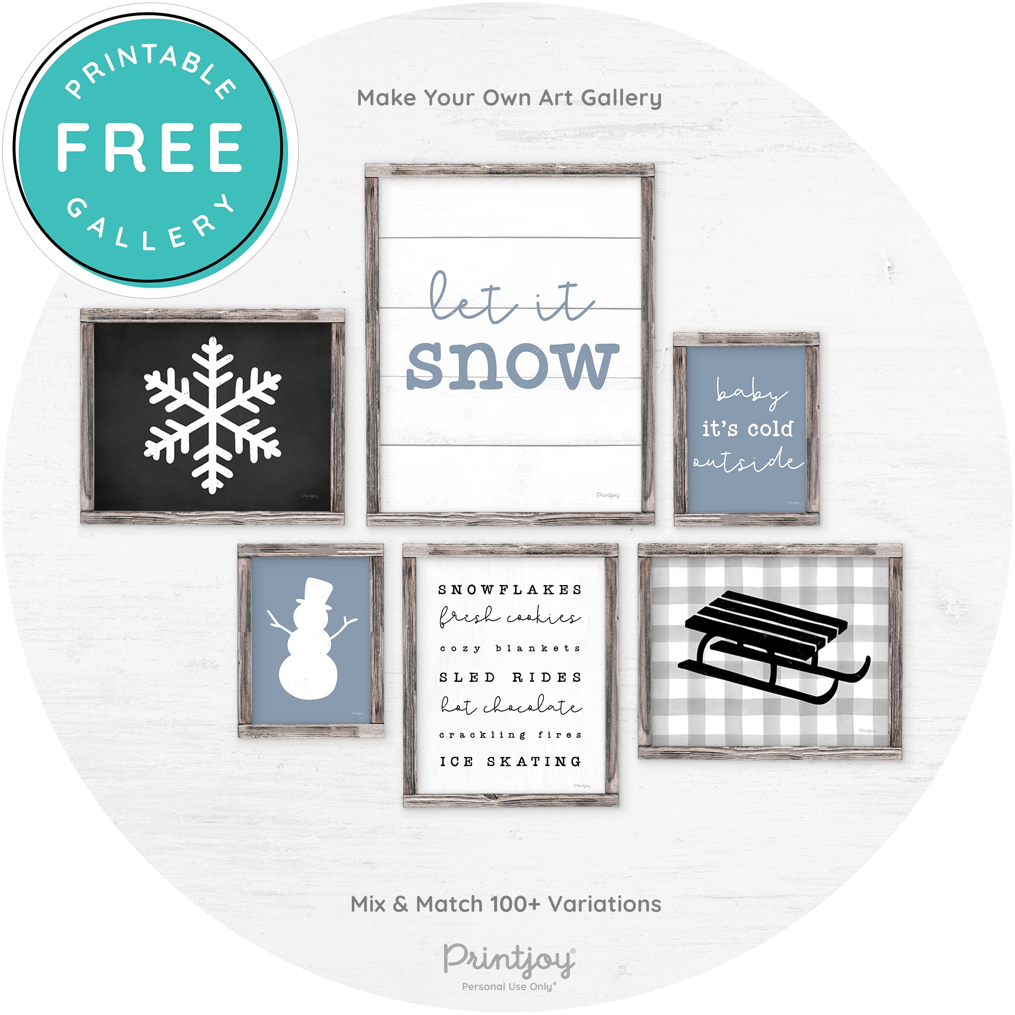 Snowman Silhouette Winter Farmhouse Wall Art Decor Free Printable