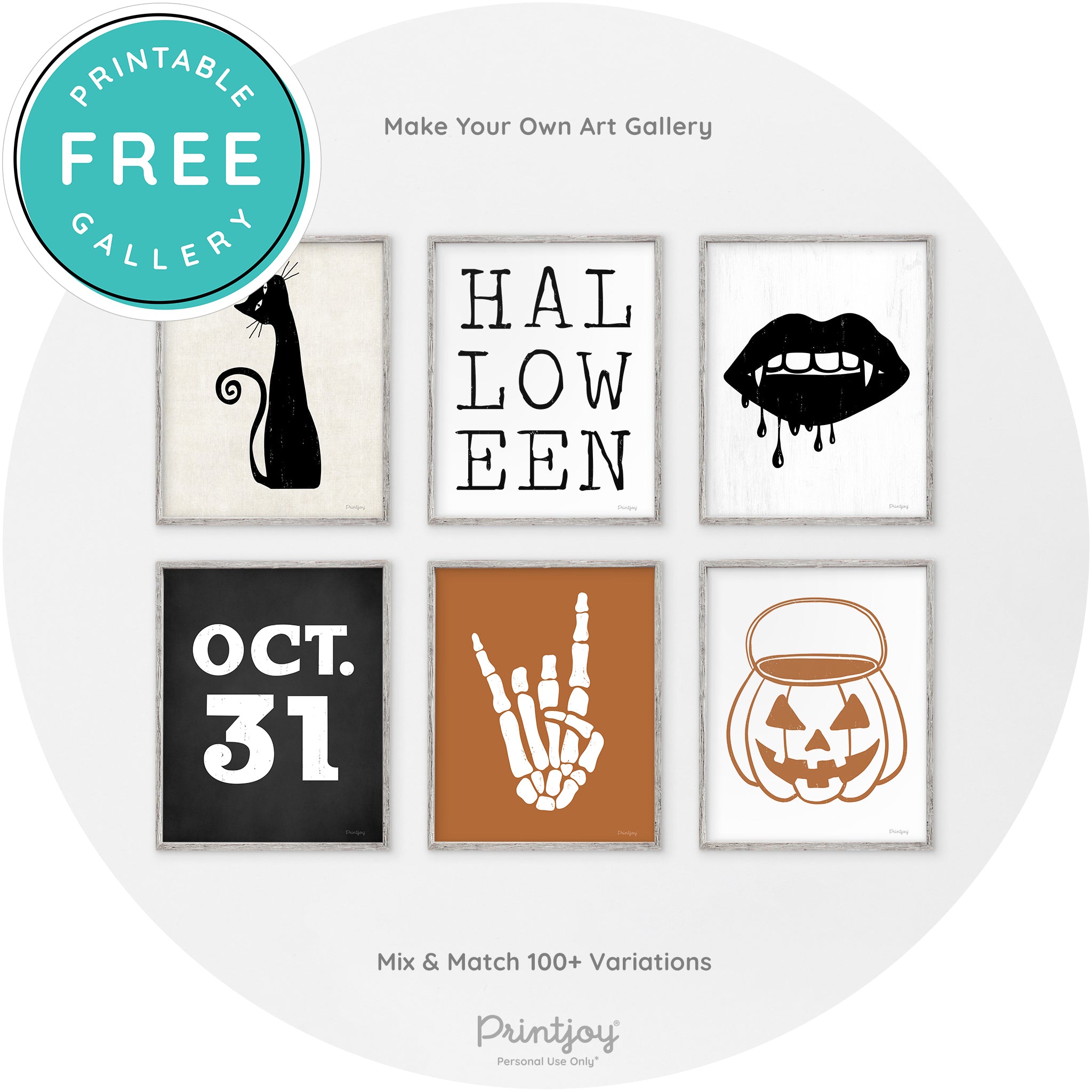 Skeleton Rock On Hand Bones Vintage Halloween Wall Art Free Printable - Printjoy