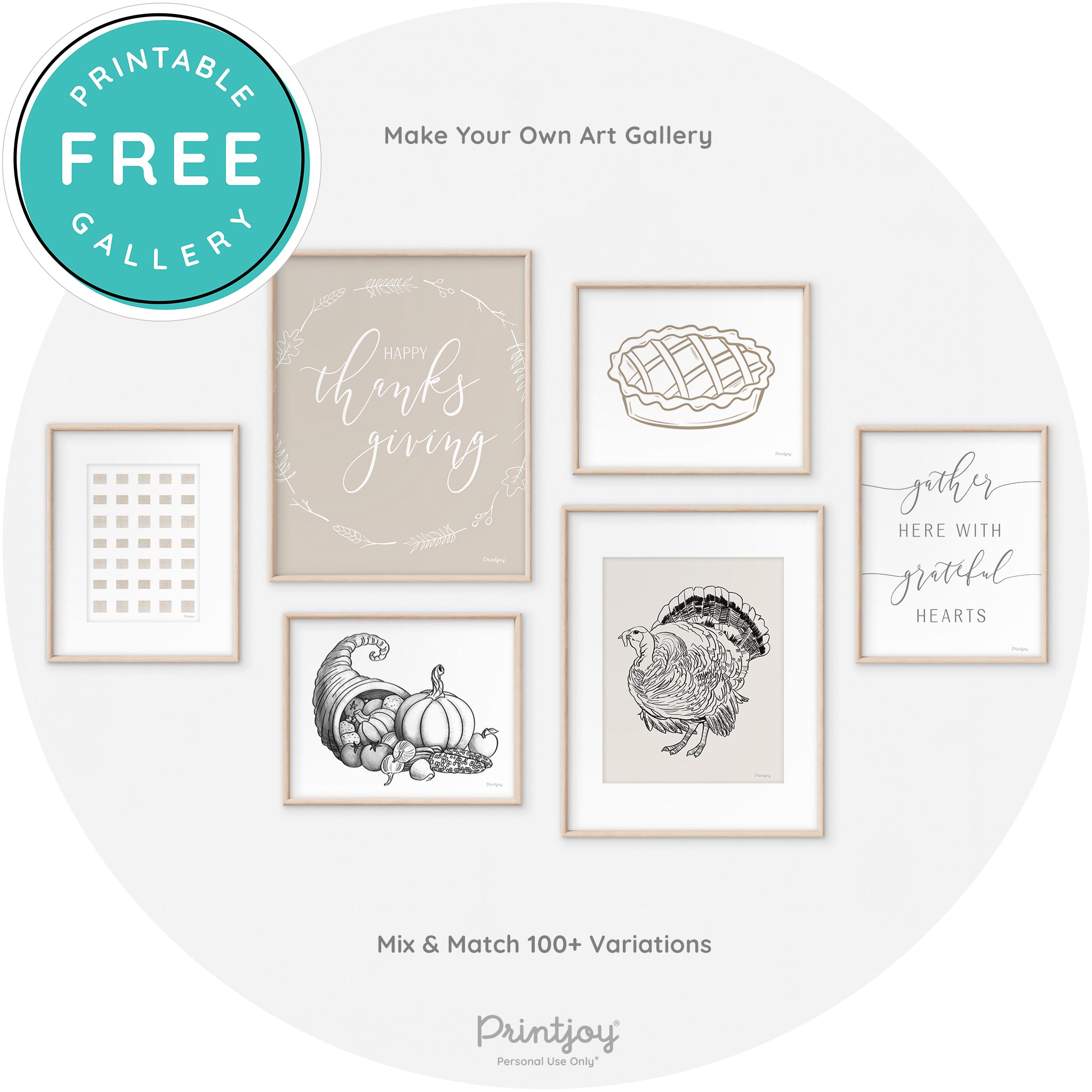 Turkey Drawing Thanksgiving Transitional Wall Art Decor Free Printable