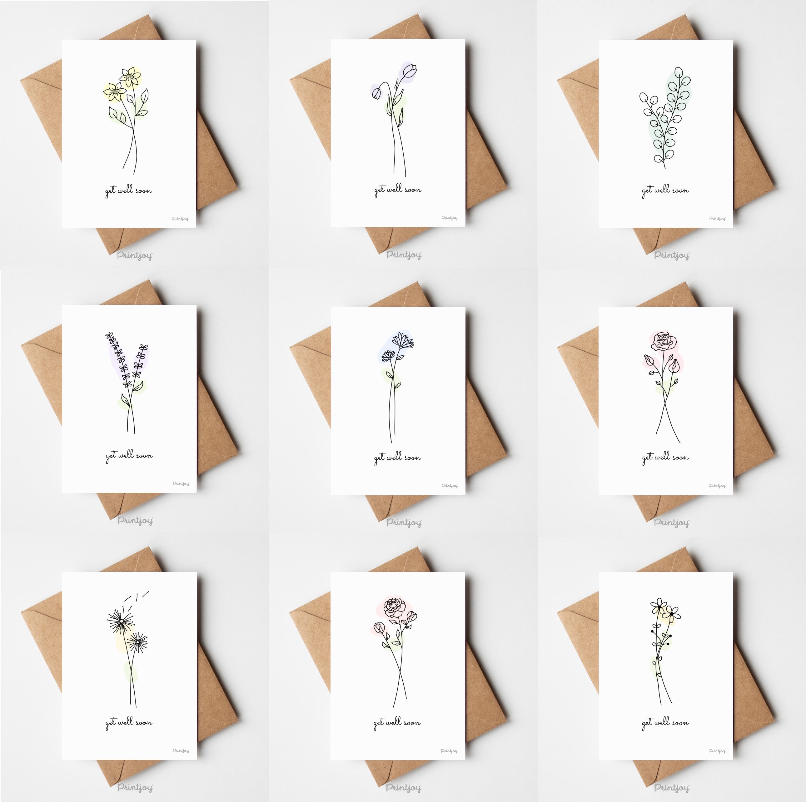 Get Well Soon Greeting Card Lovely Floral Line Art Free Printable