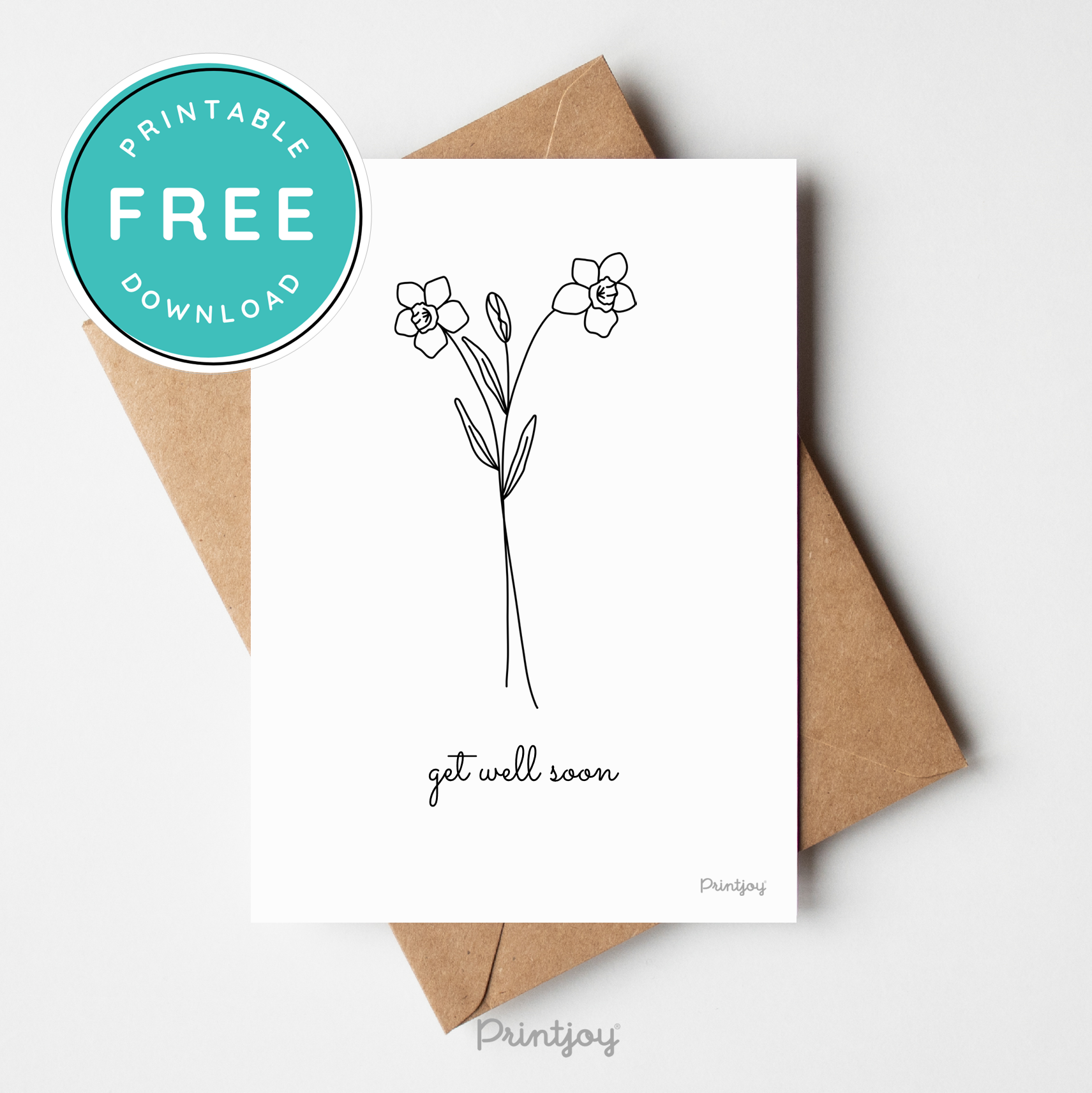 Get Well Soon Greeting Card Lovely Floral Line Art Free Printable