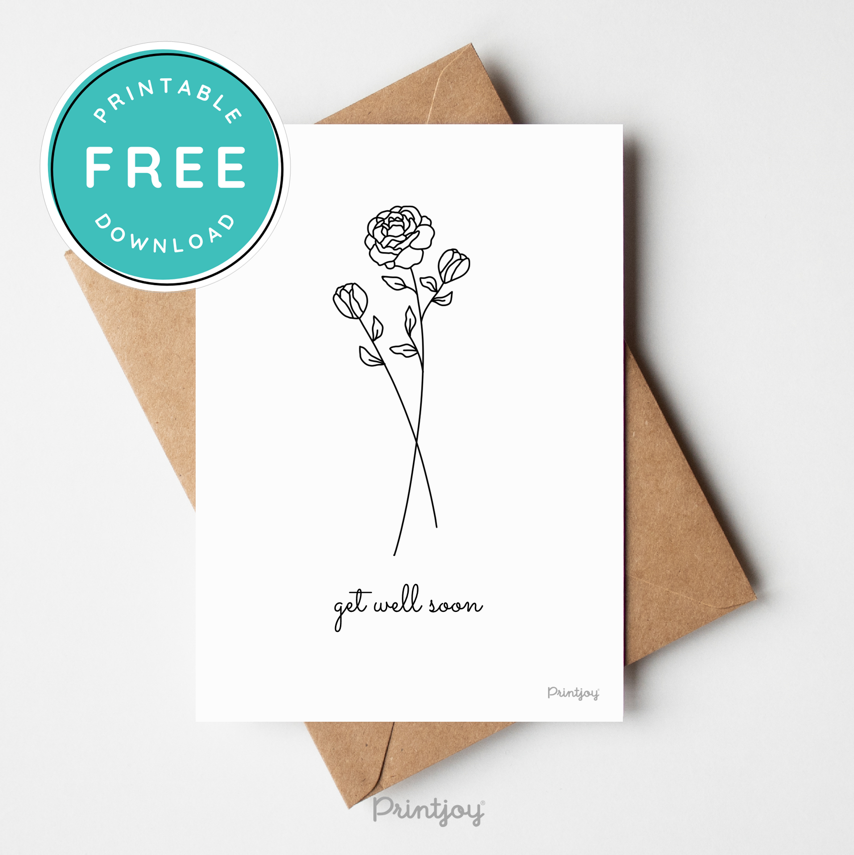 Get Well Soon Greeting Card Lovely Floral Line Art Free Printable