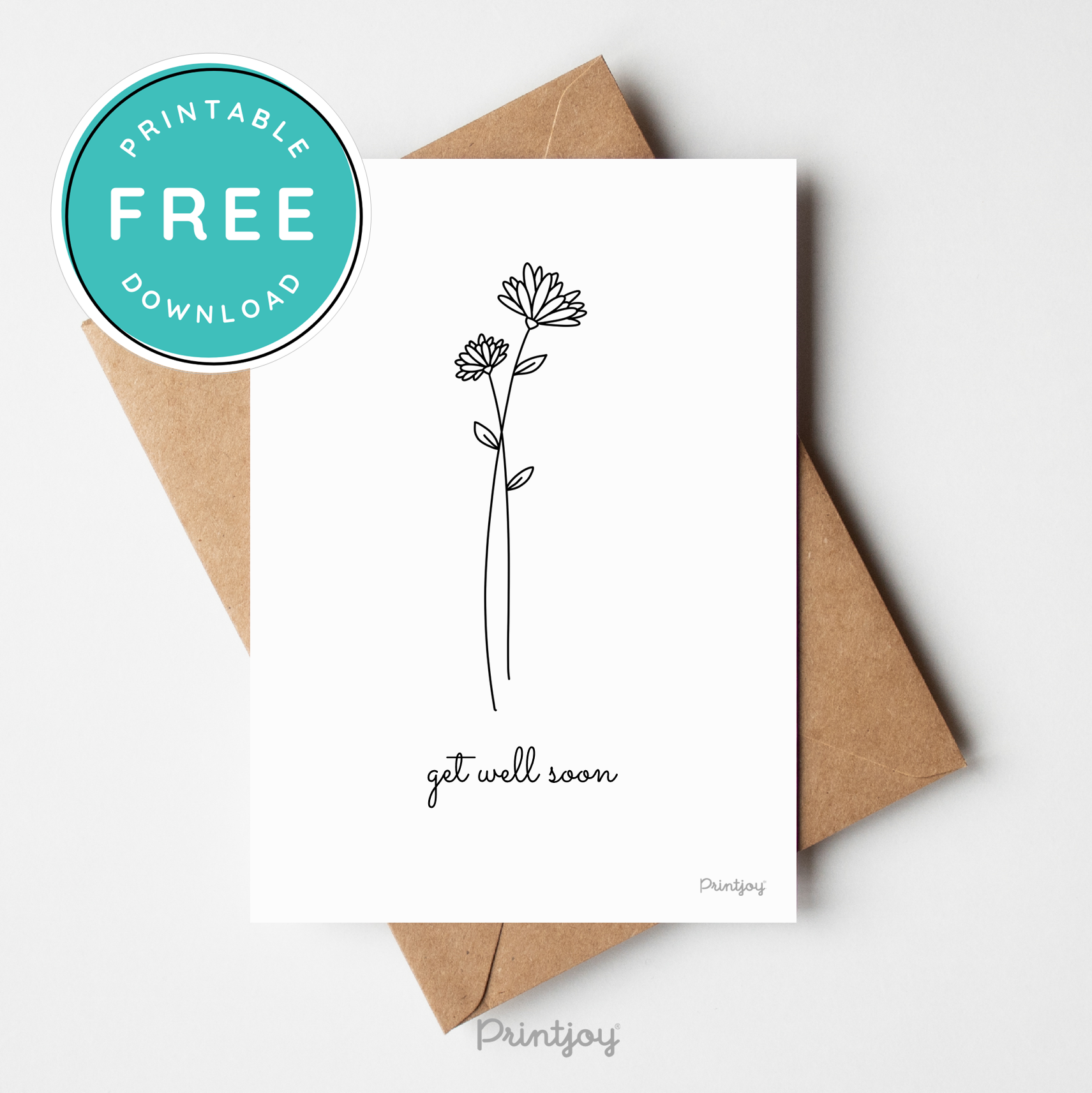 Get Well Soon Greeting Card Lovely Floral Line Art Free Printable free-printable-editable-get-well-soon-card-templates-canva