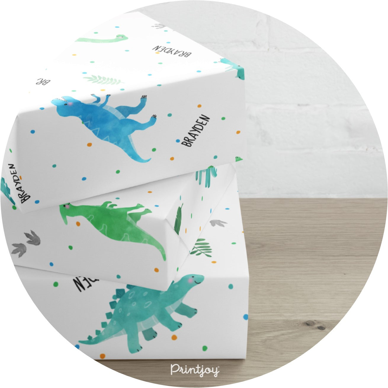 Boys Bright N Fun Dinosaur Birthday Party Gift Wrap Printable - Printjoy