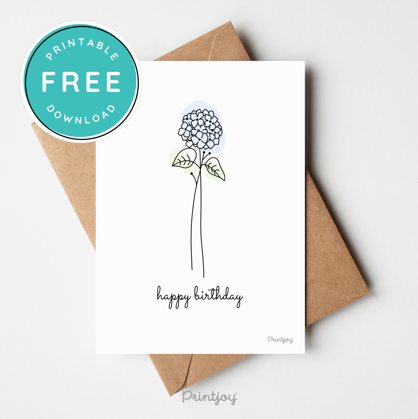 Happy Birthday Greeting Card Lovely Floral Line Art Free Printable