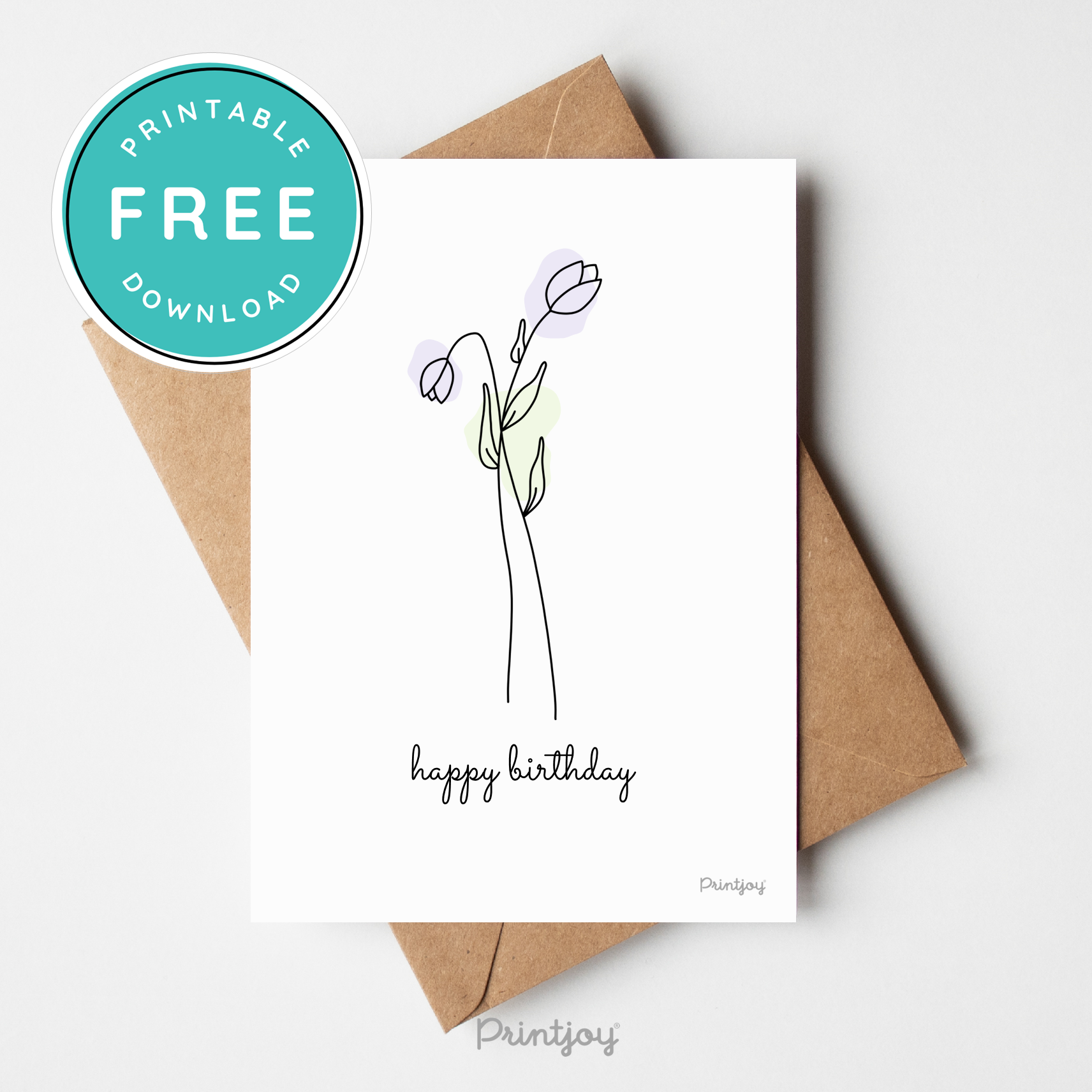 Happy Birthday Greeting Card Lovely Floral Line Art Free Printable