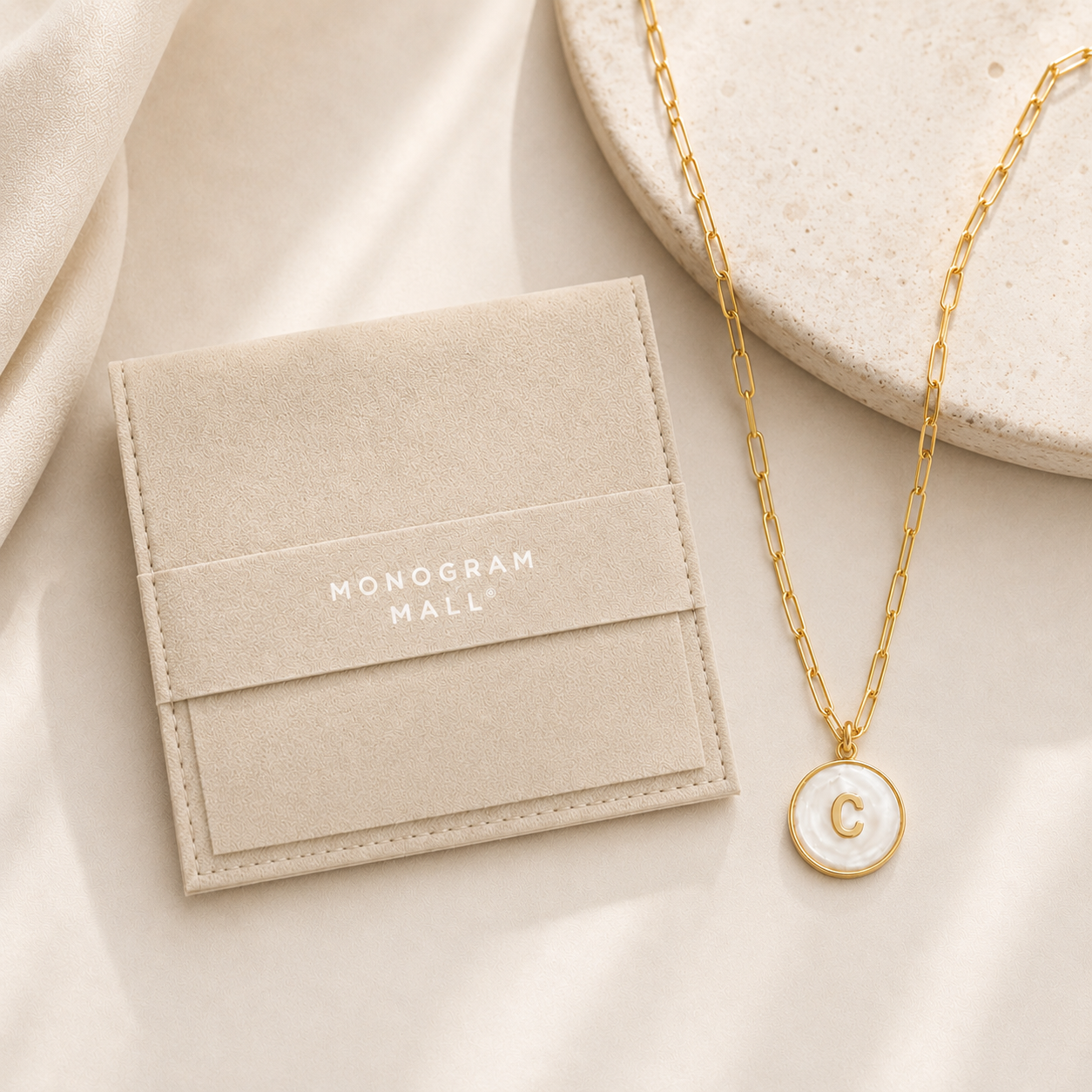 Dainty Round Mother of Pearl Initial Personalized Necklace