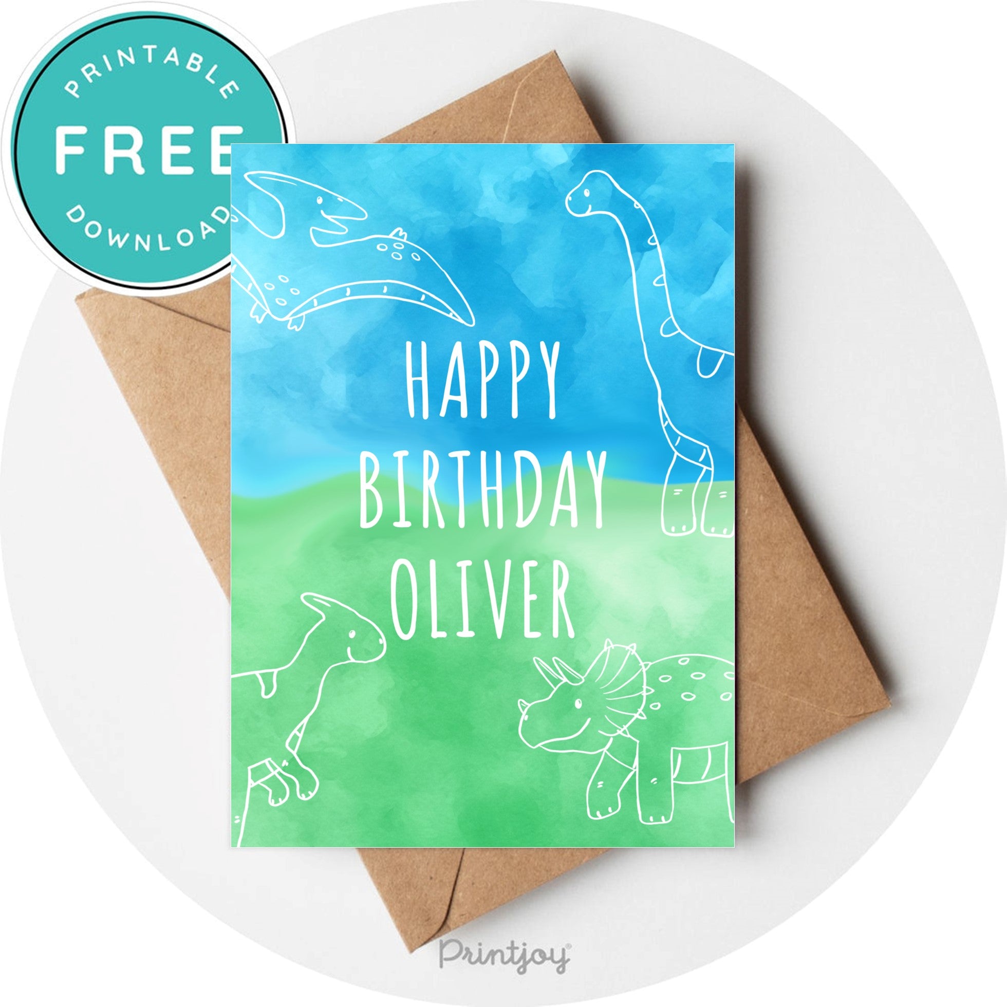 Boys Bright N Fun Dinosaur Happy Birthday Personalized Card Party Printable - Printjoy