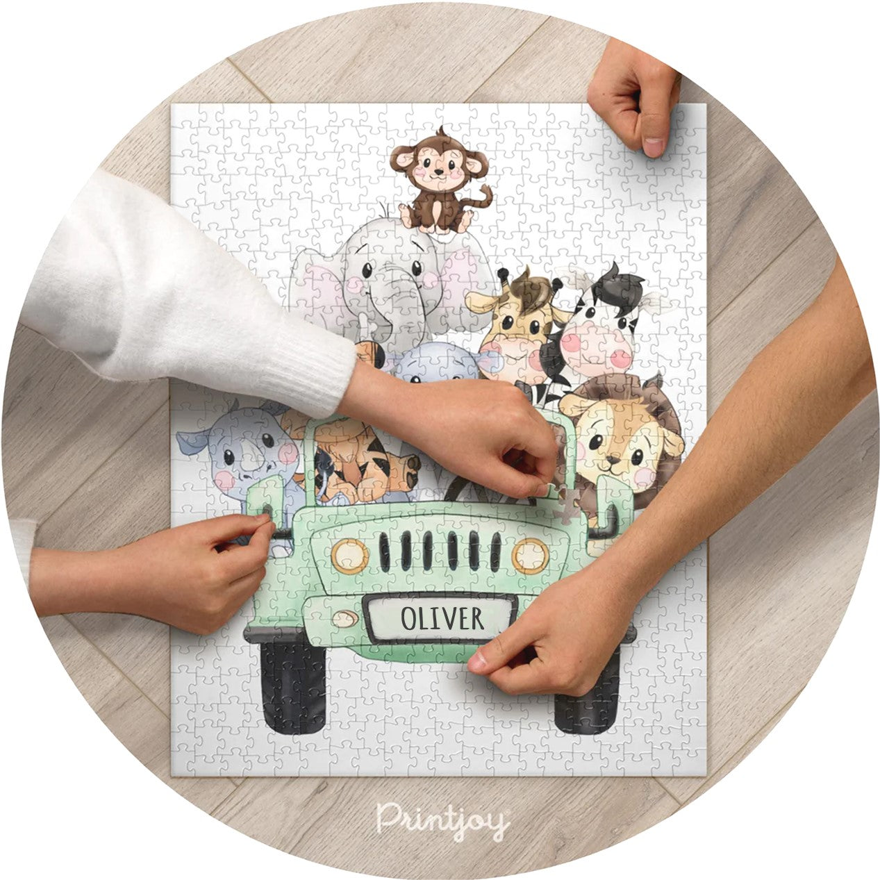 Kids Safari Friends Jeep Personalized Puzzle - Printjoy