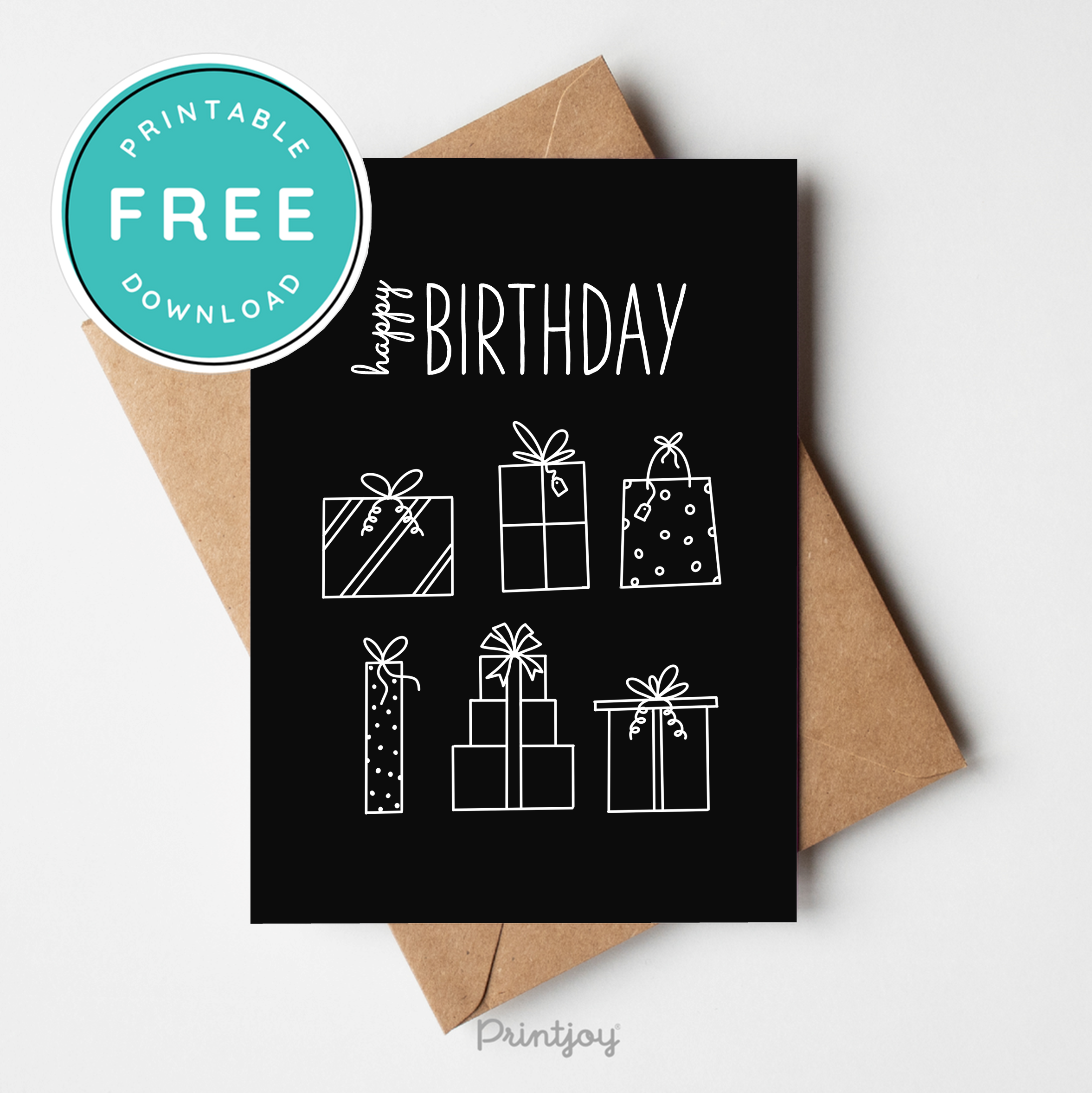 Happy Birthday Gifts Greeting Card Fun Line Art Printable