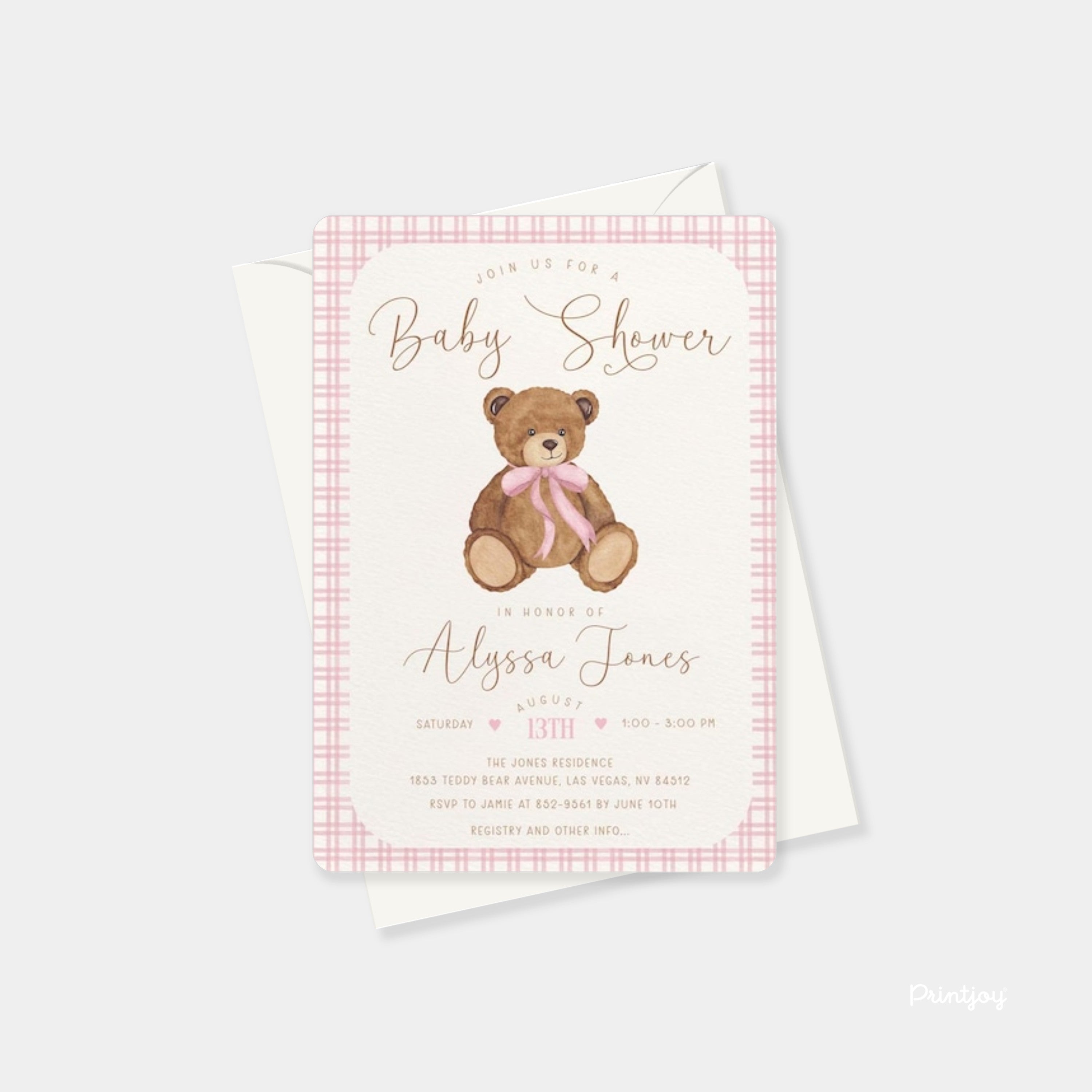 Cute Girl Baby Shower Minimal Beary Cute Invite Card Printable