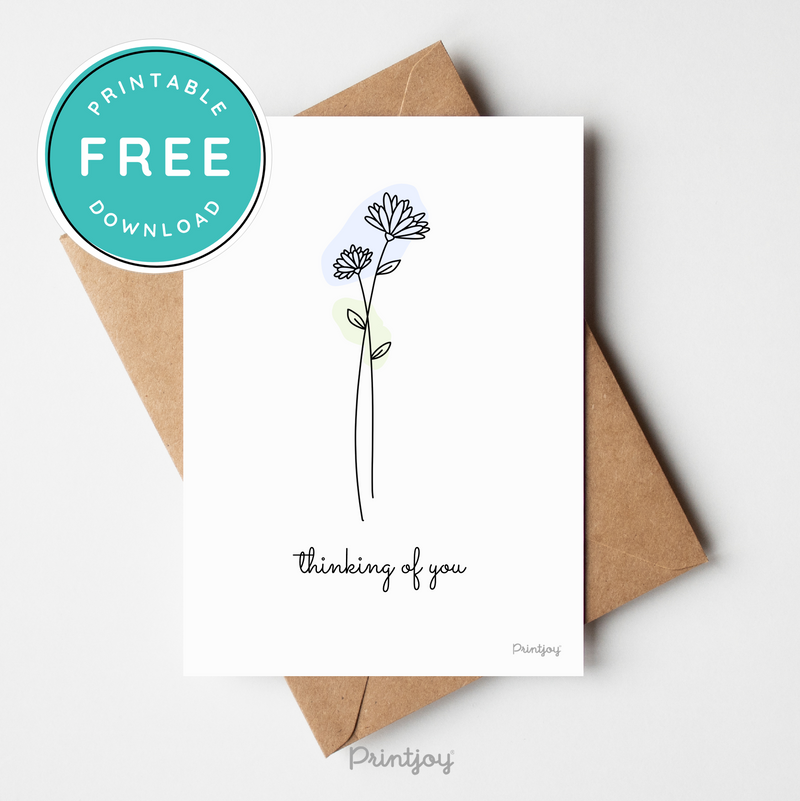 Thinking Of You Greeting Card Lovely Floral Line Art Free Printable