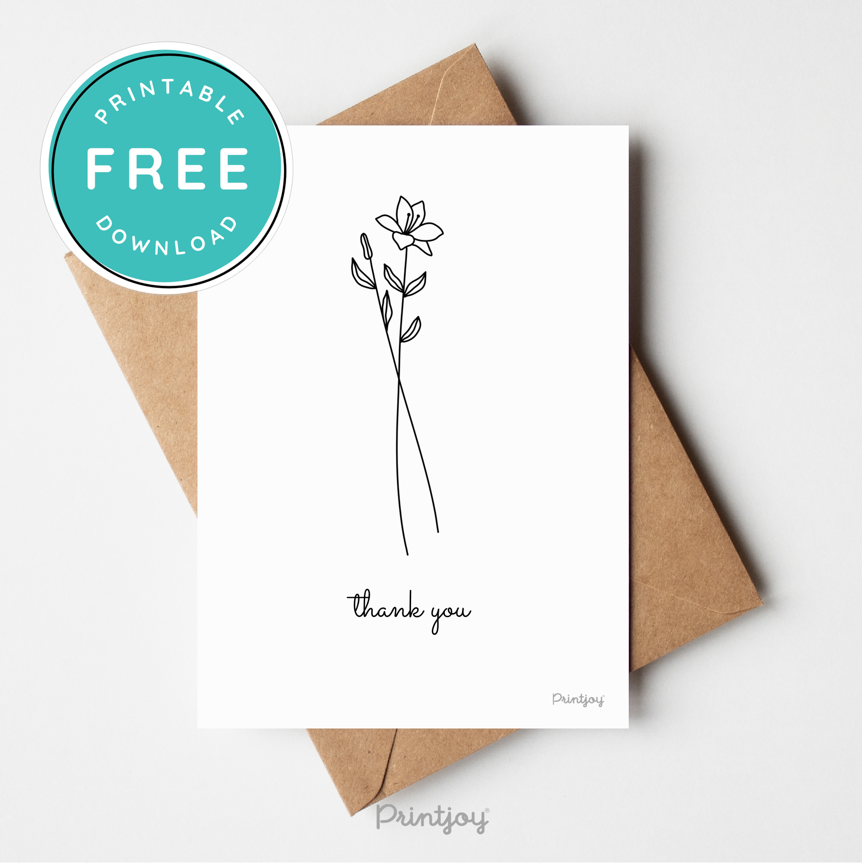 Thank You Greeting Card Stationery Lovely Floral Line Art Free Printable