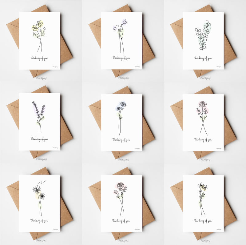 Thinking Of You Greeting Card Lovely Floral Line Art Free Printable