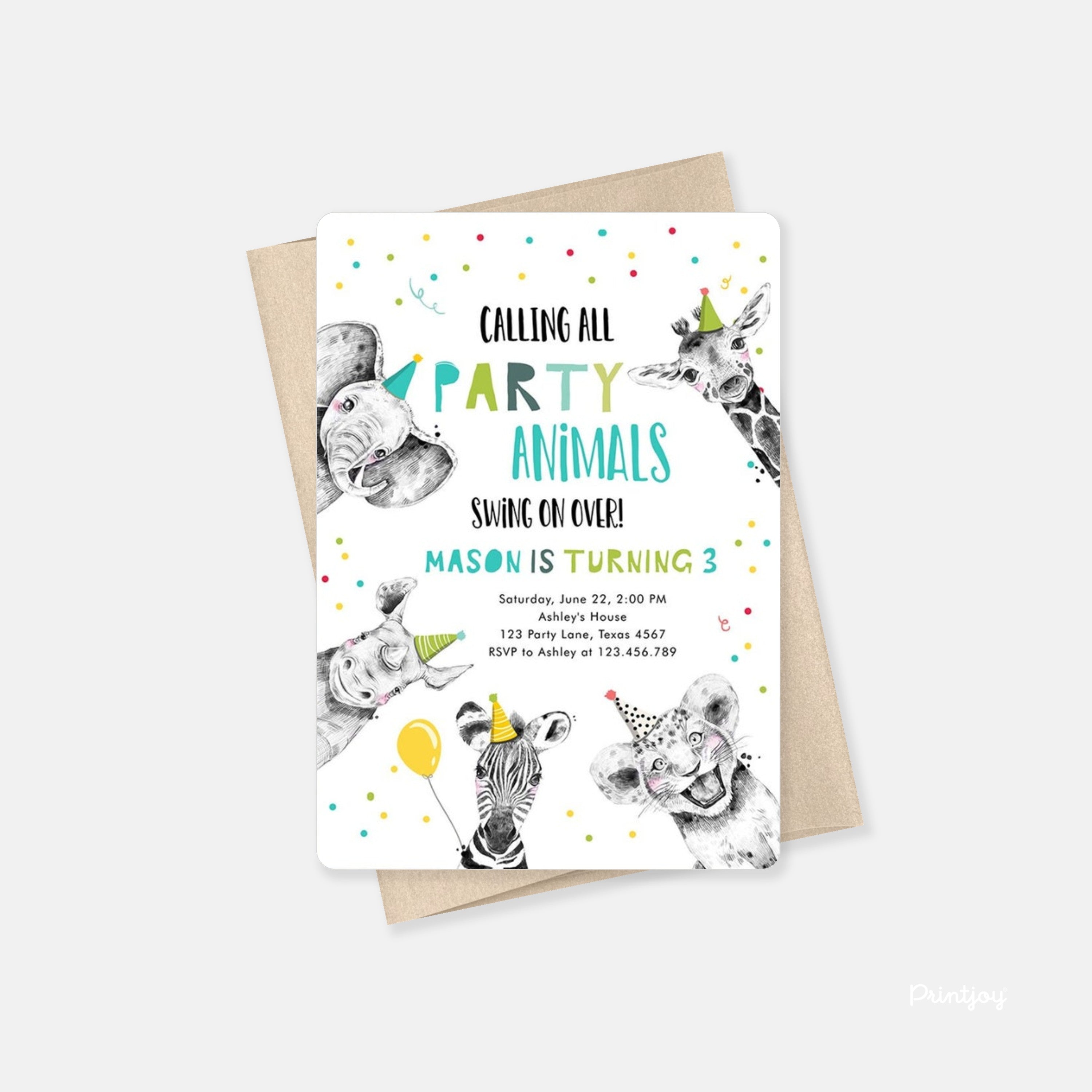 Fun Line Art Happy Birthday Party Invite Minimal Card (Copy) (Copy) - Printjoy