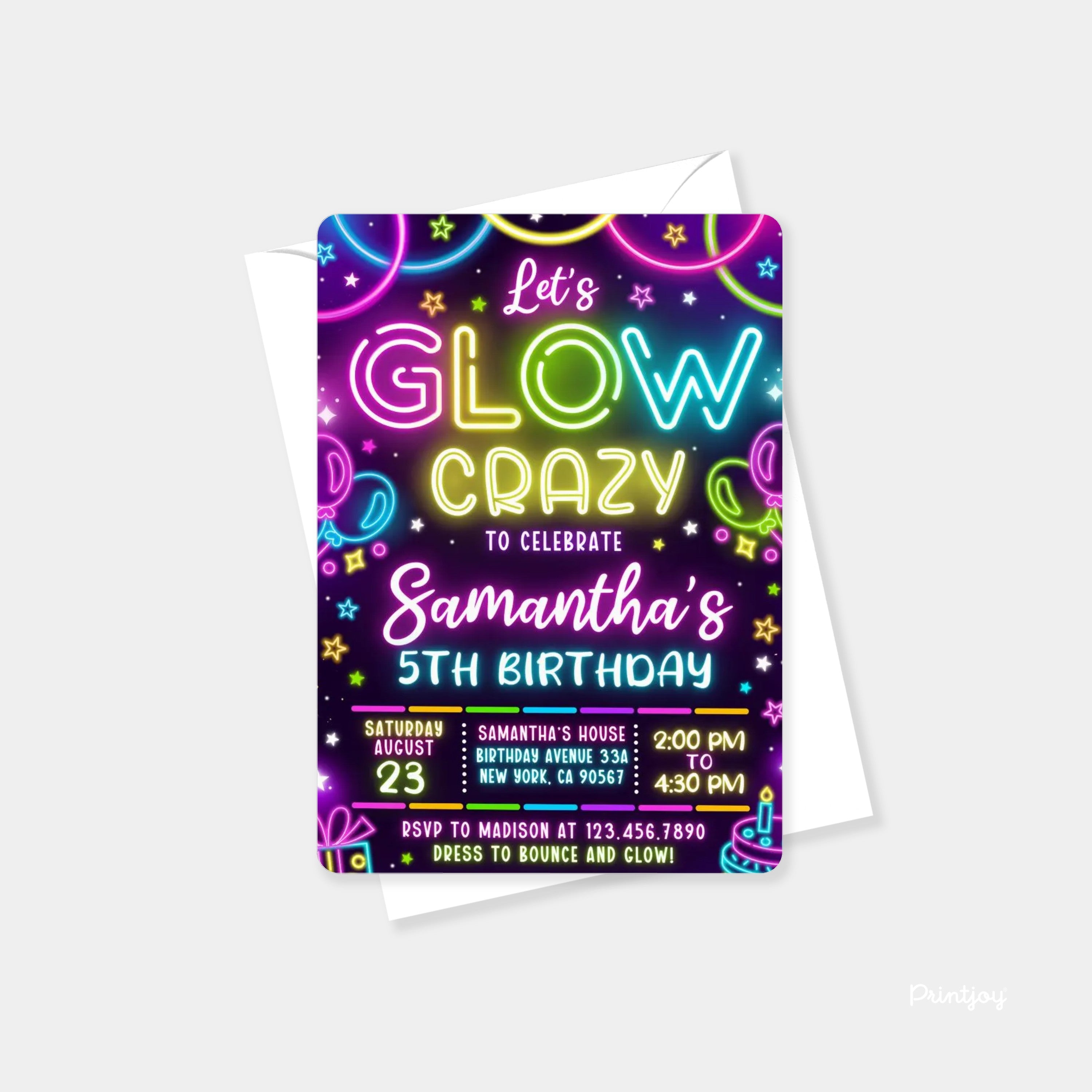 Fun Line Art Happy Birthday Party Invite Minimal Card