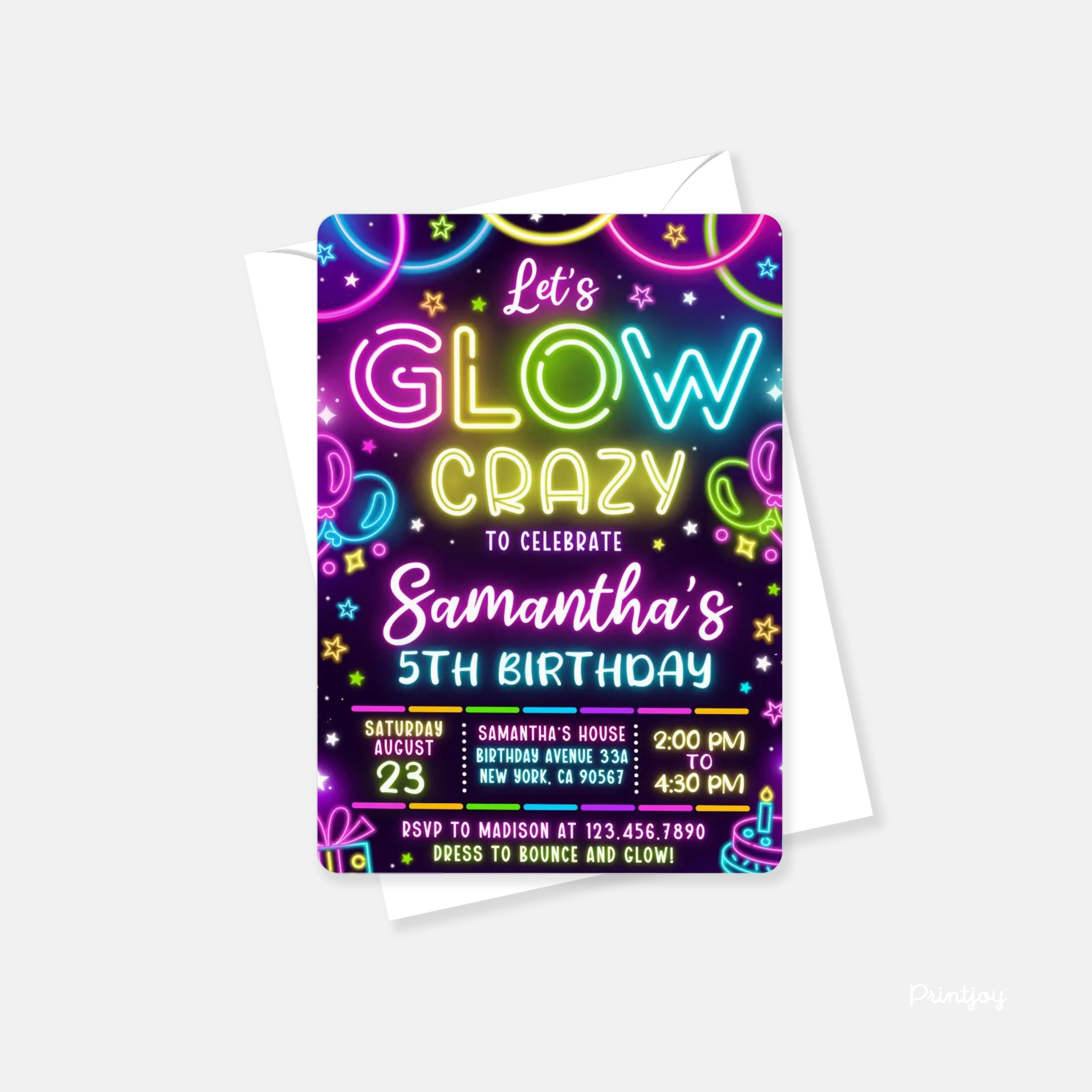 Kids Glow Party Cute Fun Modern Birthday Invite Printable - Printjoy