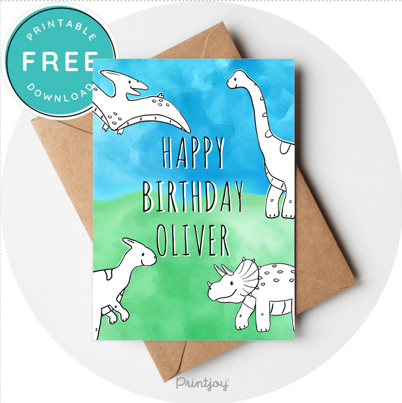 Boys Bright N Fun Dinosaur Happy Birthday Personalized Card Party Printable - Printjoy