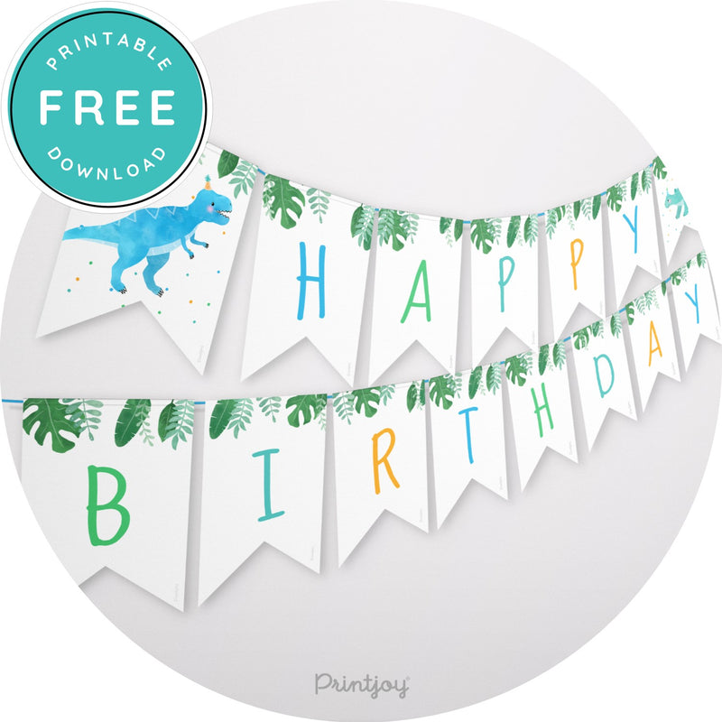 Boys Bright N Fun Dinosaur Happy Birthday Name Bunting Banner Printable - Printjoy