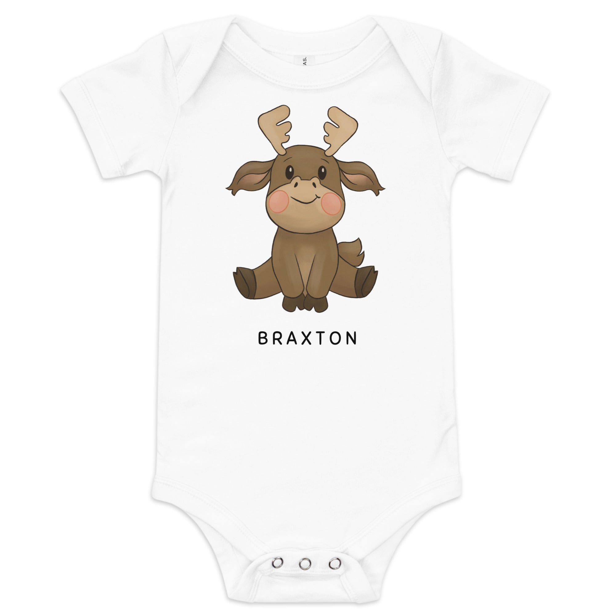 Baby Boy Woodland Friends Personalized Cartoon Moose Onesie - Printjoy