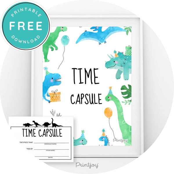 Boys Bright N Fun Dinosaur Time Capsule Game Birthday Party Printable - Printjoy