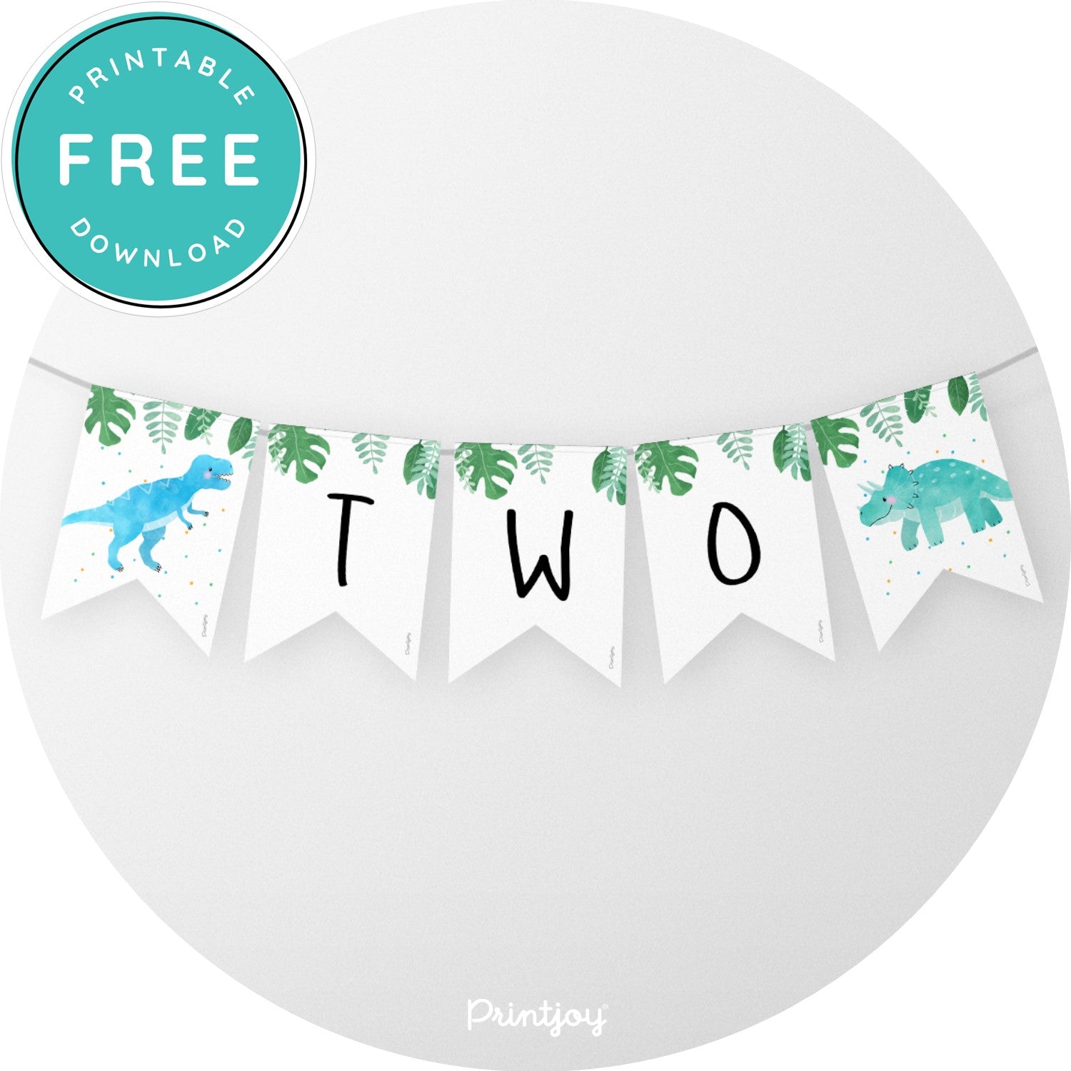 Boys Bright N Fun Dinosaur Birthday Age Bunting Banner Party Printable - Printjoy