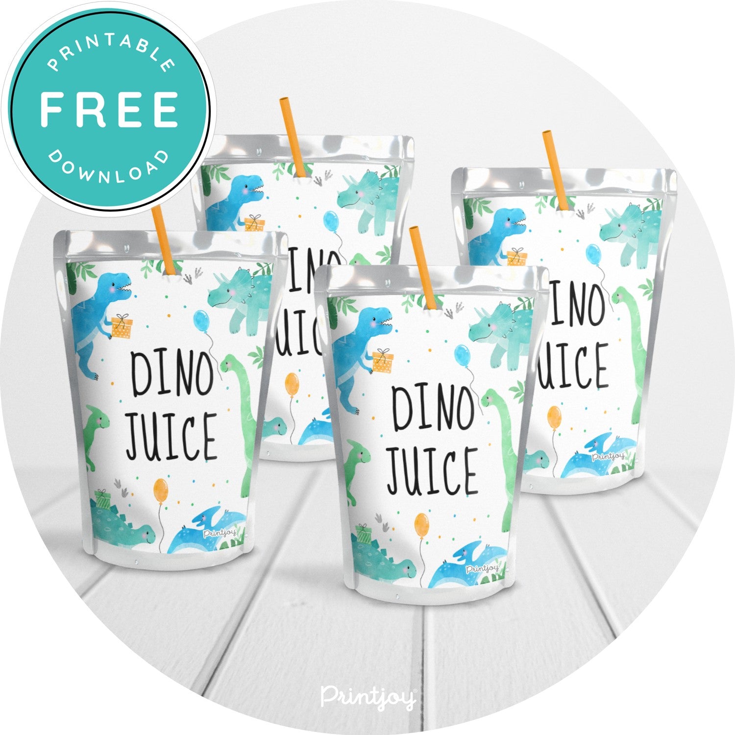 Boys Bright N Fun Dinosaur Juice Pouch Labels Party Printable - Printjoy