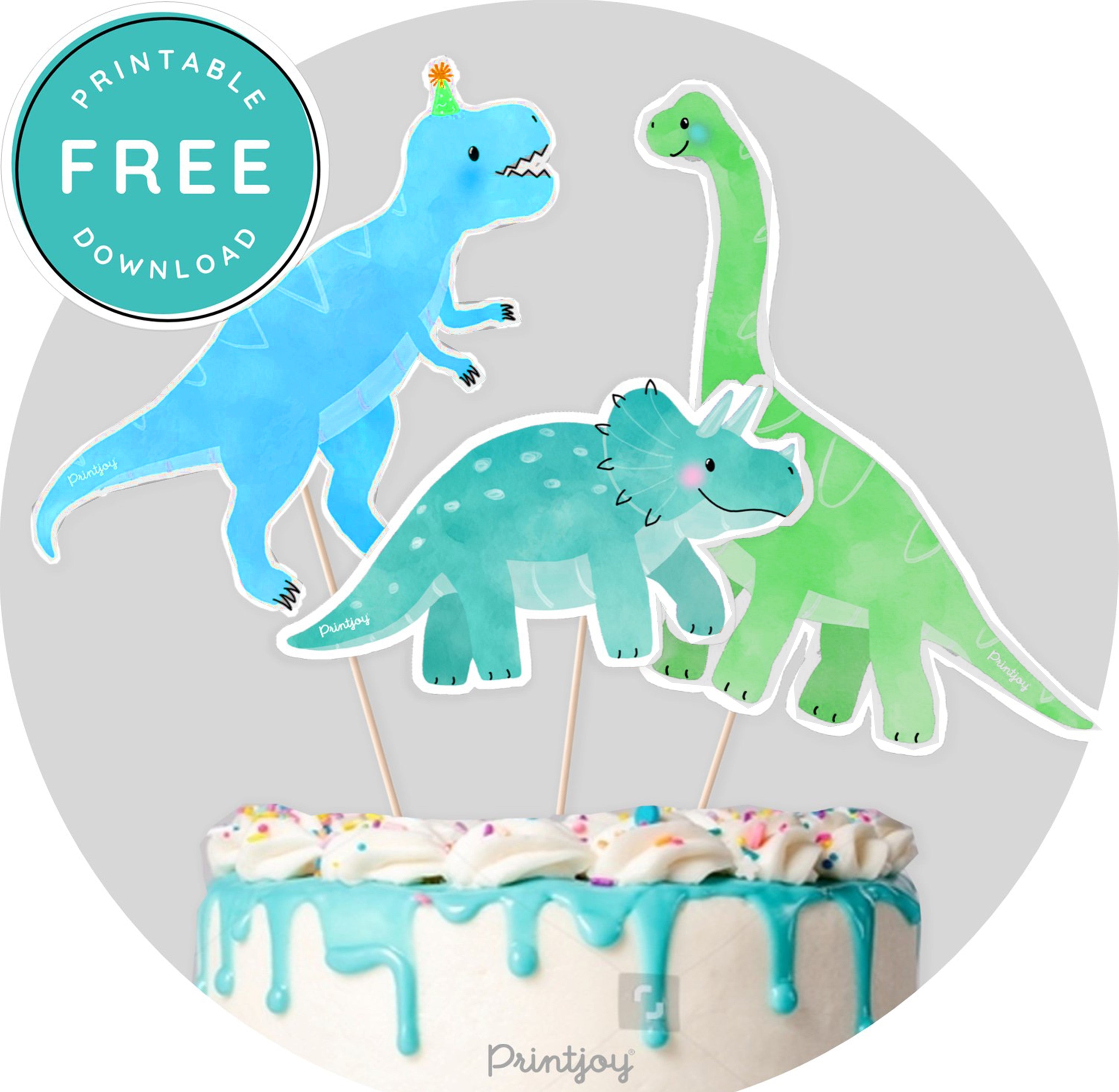 Boys Bright N Fun Dinosaur Cake Topper Centerpiece Party Printable - Printjoy