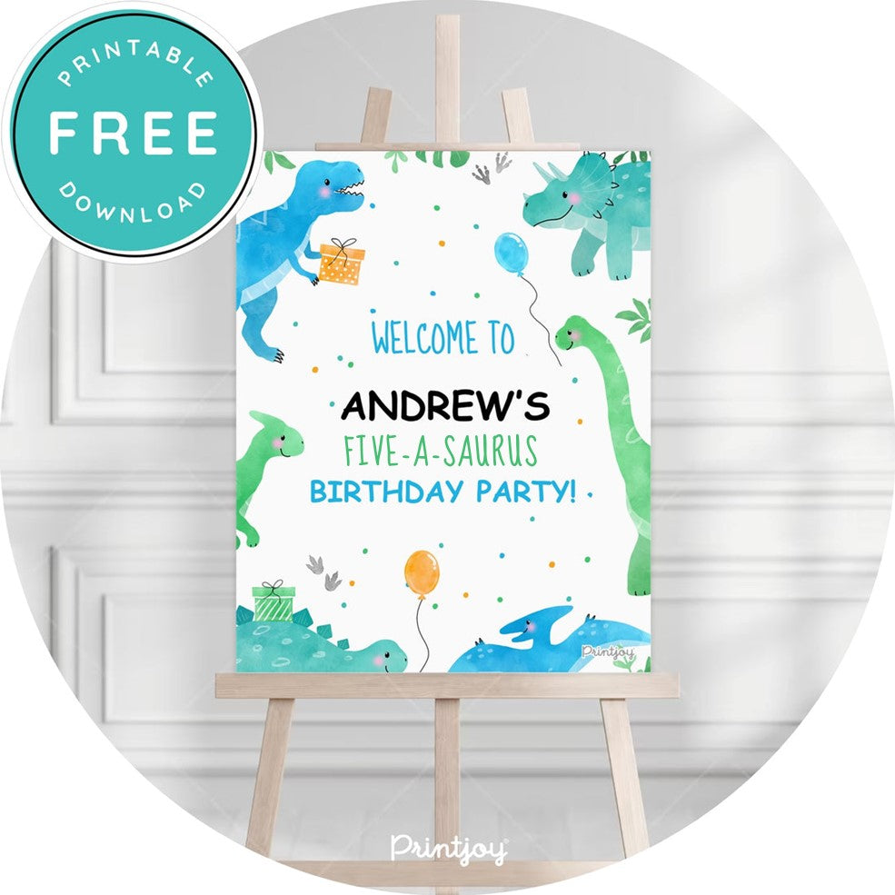 Boys Bright N Fun Dinosaur Welcome Sign Birthday Age Party Printable - Printjoy