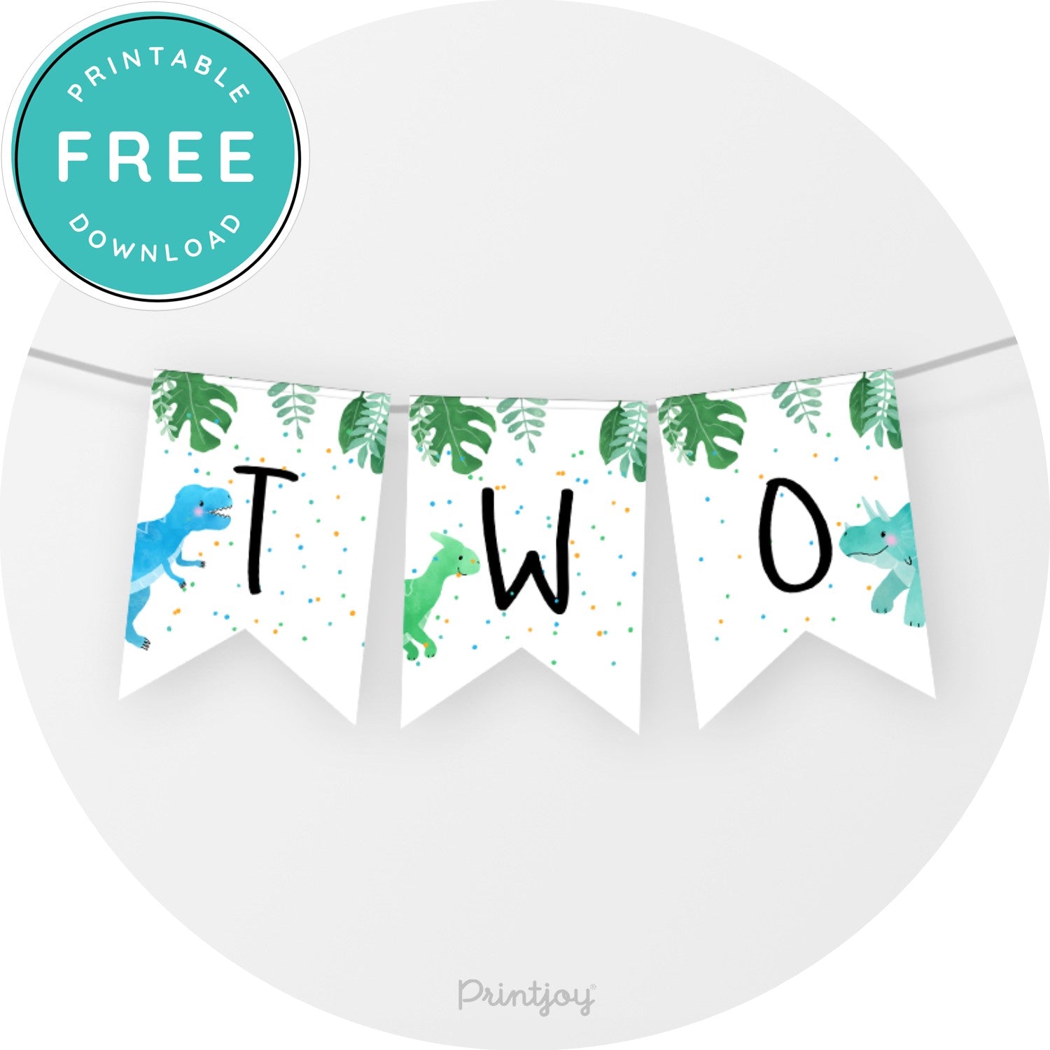 Boys Bright N Fun Dinosaur Birthday Age Bunting Banner Party Printable - Printjoy