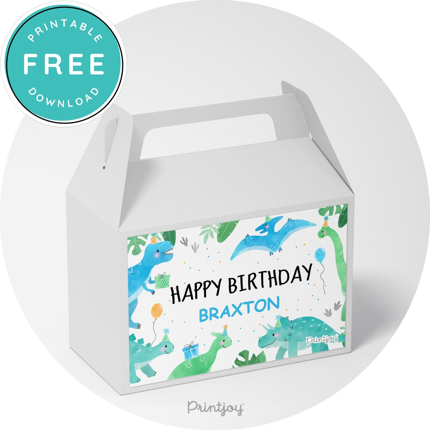 Boys Bright N Fun Dinosaur Gable Box Label Party Favor Printable - Printjoy