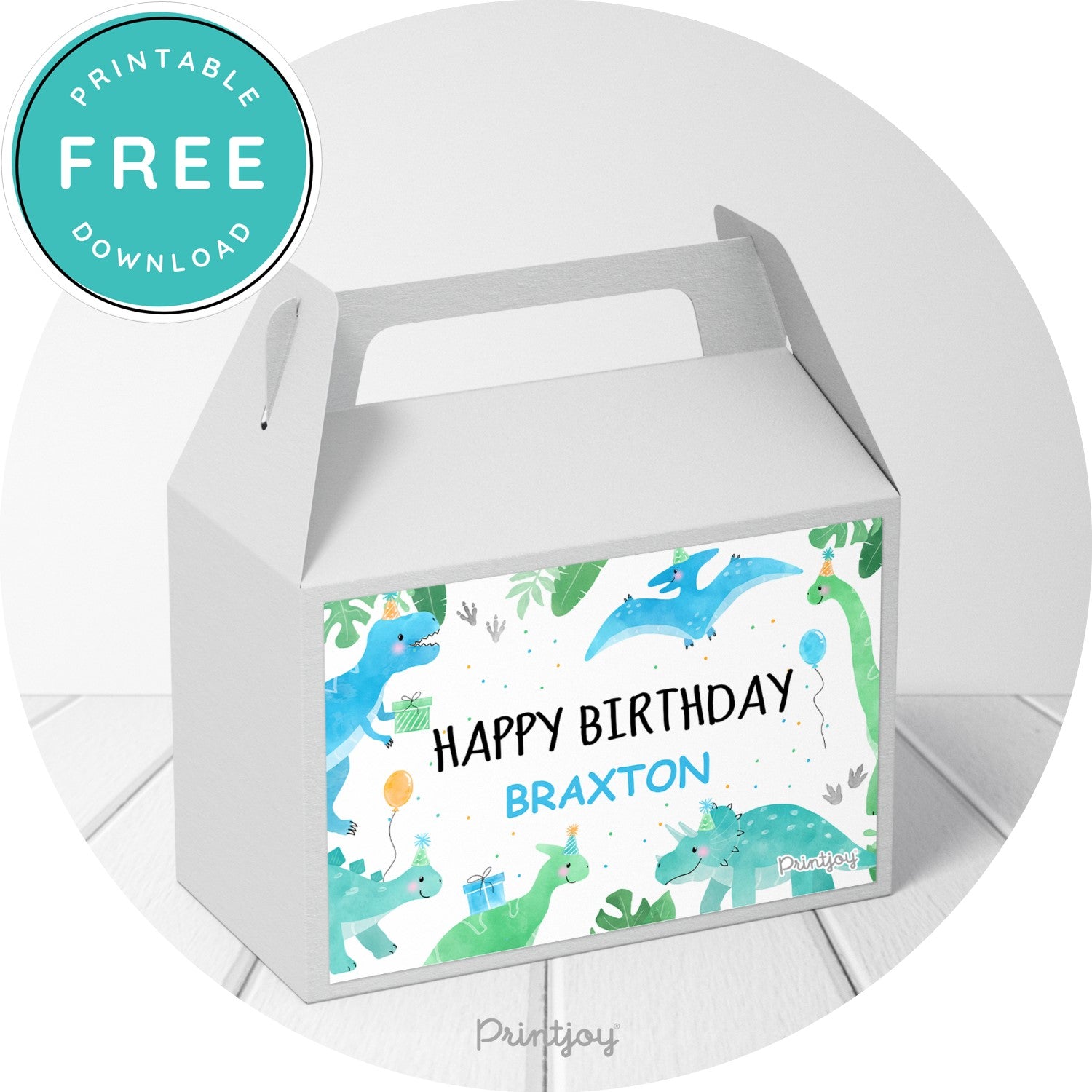 Boys Bright N Fun Dinosaur Gable Box Label Party Favor Printable - Printjoy