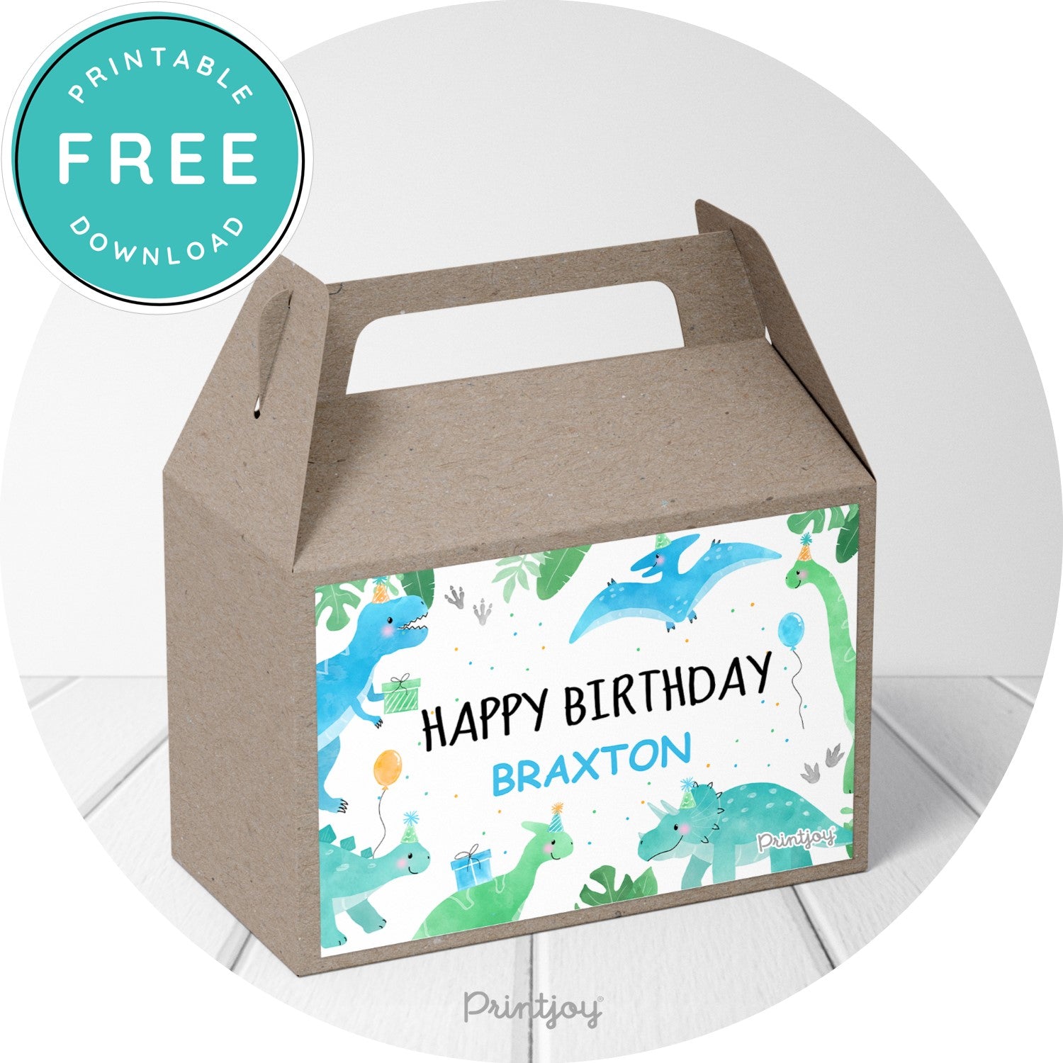 Boys Bright N Fun Dinosaur Gable Box Label Party Favor Printable - Printjoy