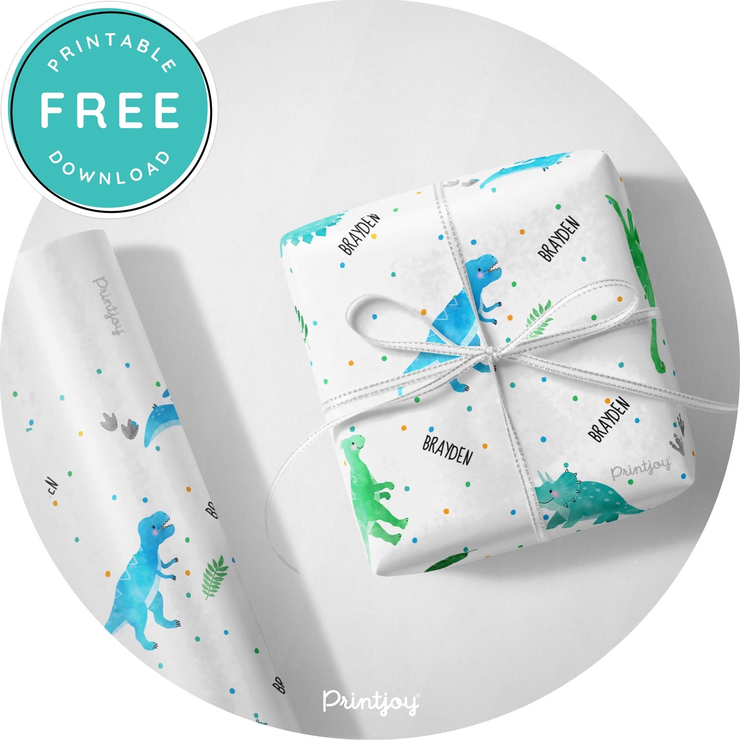 Boys Bright N Fun Dinosaur Birthday Party Gift Wrap Printable - Printjoy