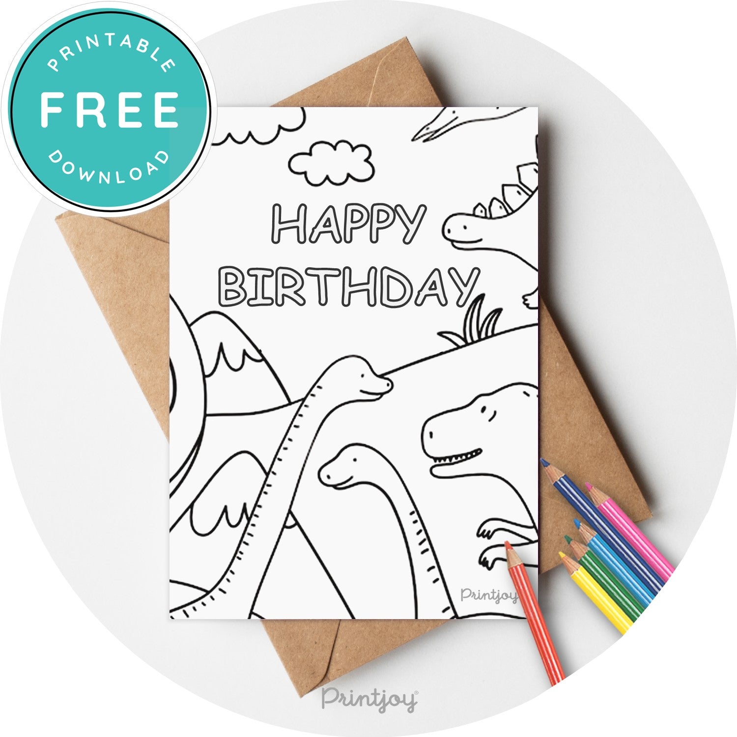 Kids Bright N Fun Dinosaur Happy Birthday Card Printable - Printjoy