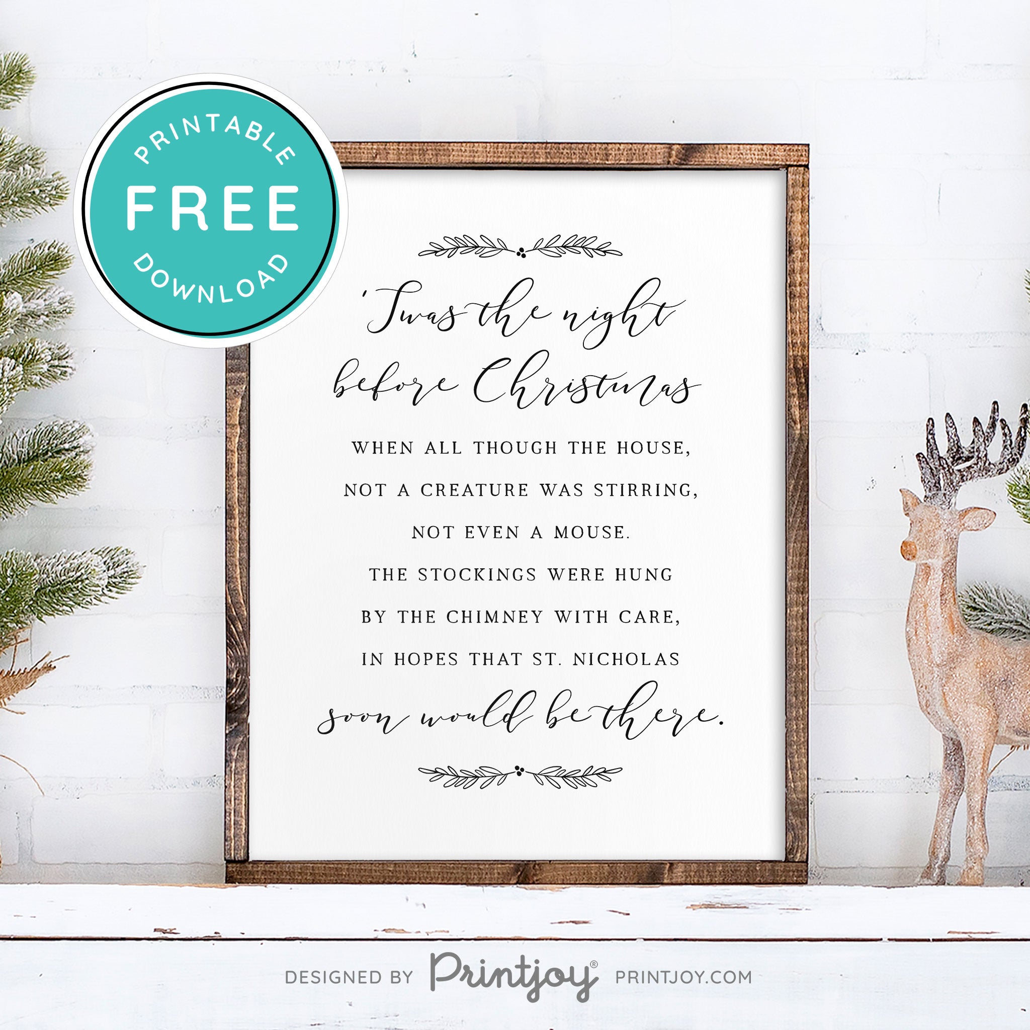 Free Printable Twas The Night Before Christmas Winter Wall Art Decor Download - Printjoy