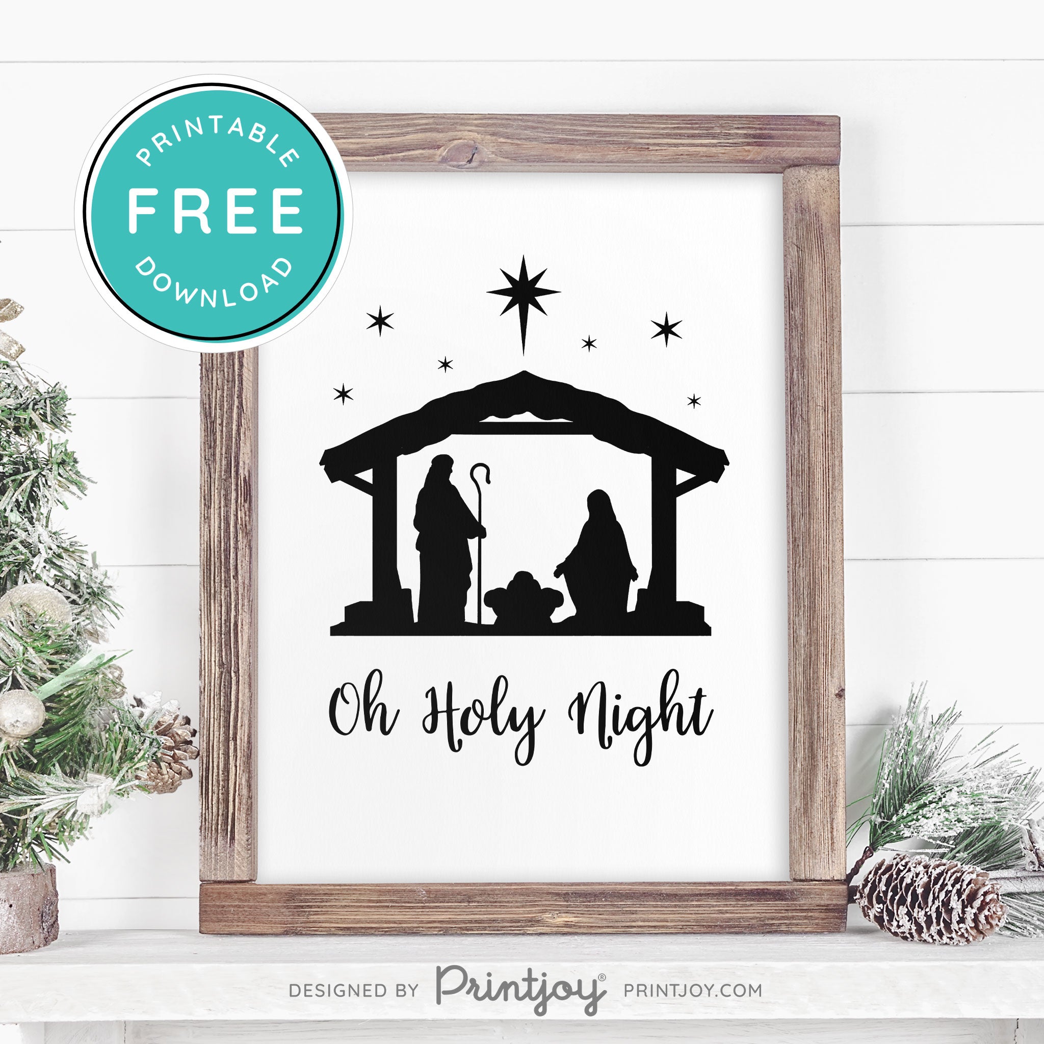 Free Printable Oh Holy Night Nativity Scene Christmas Wall Art Decor Download - Printjoy